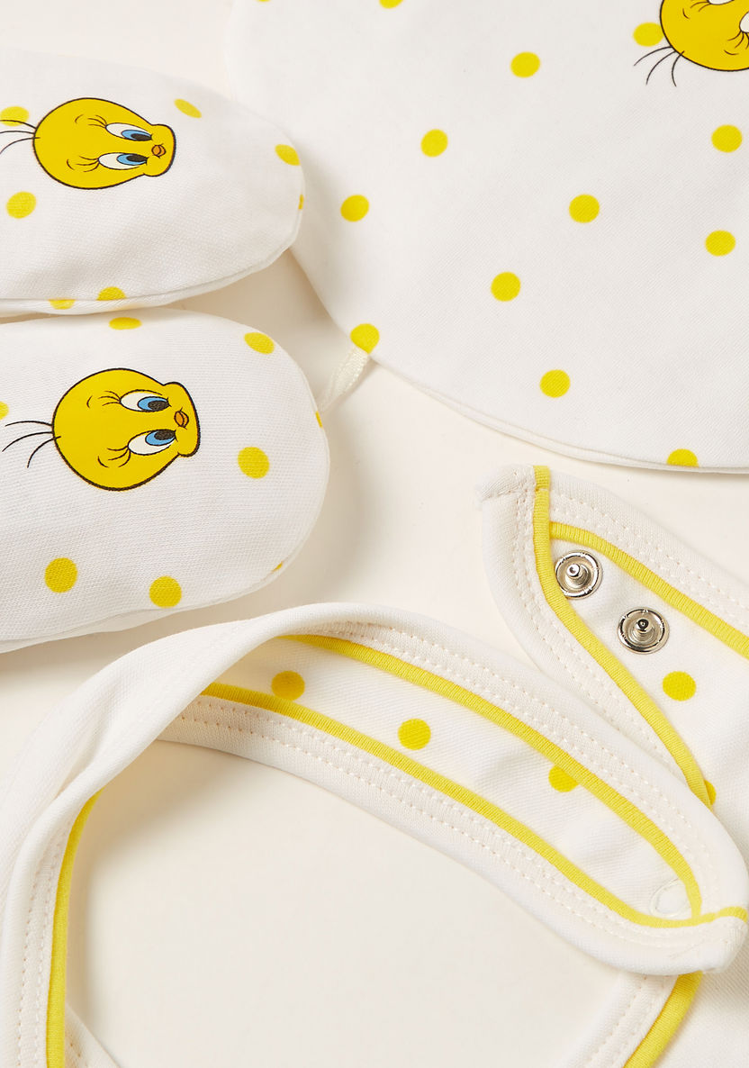 Tweety Print Bib with Cap and Mittens-Bibs and Burp Cloths-image-3