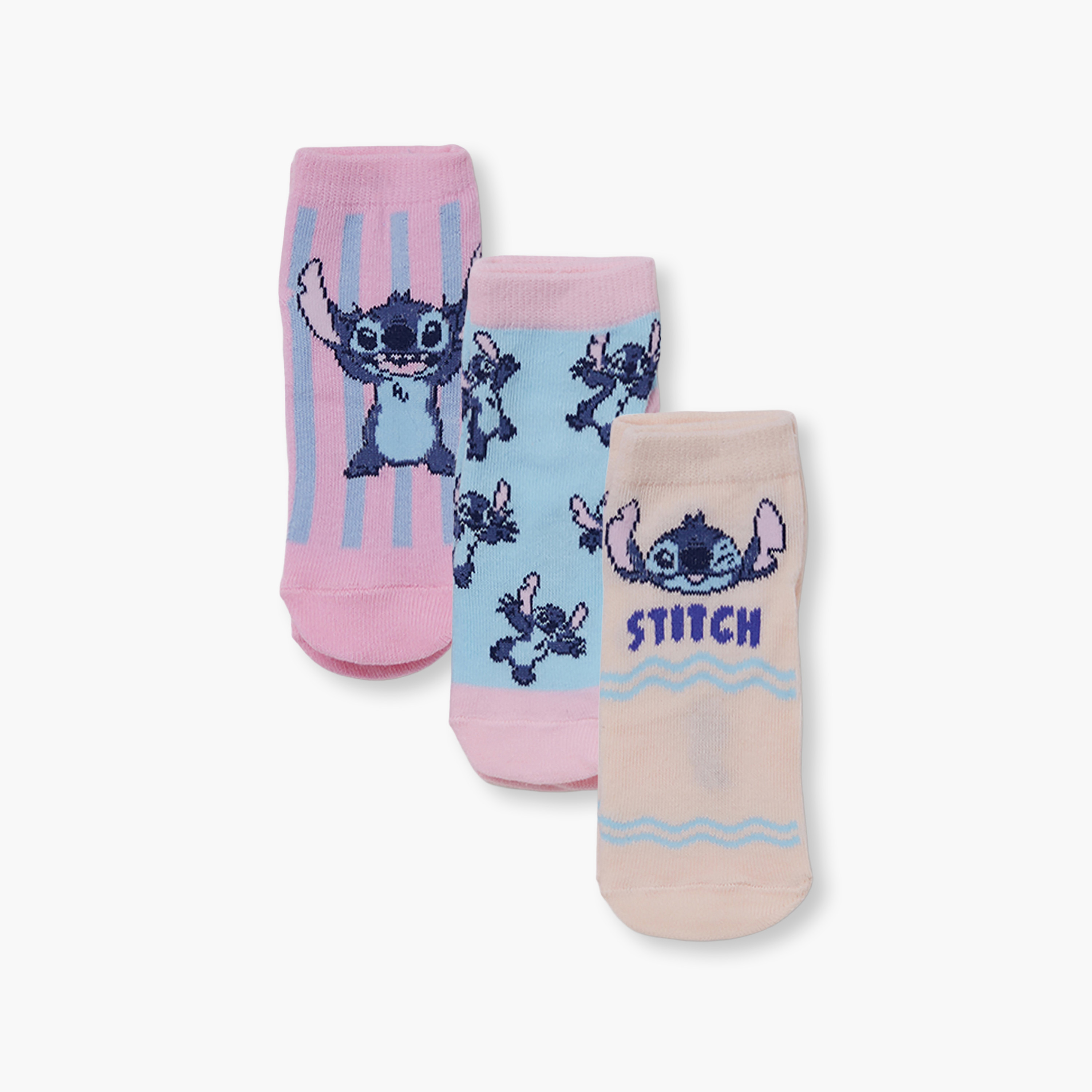 جوارب كاحل قطنية مطبوعة 3 أزواج من ليلو آند ستيتش-girls-accessories-socks-image-1