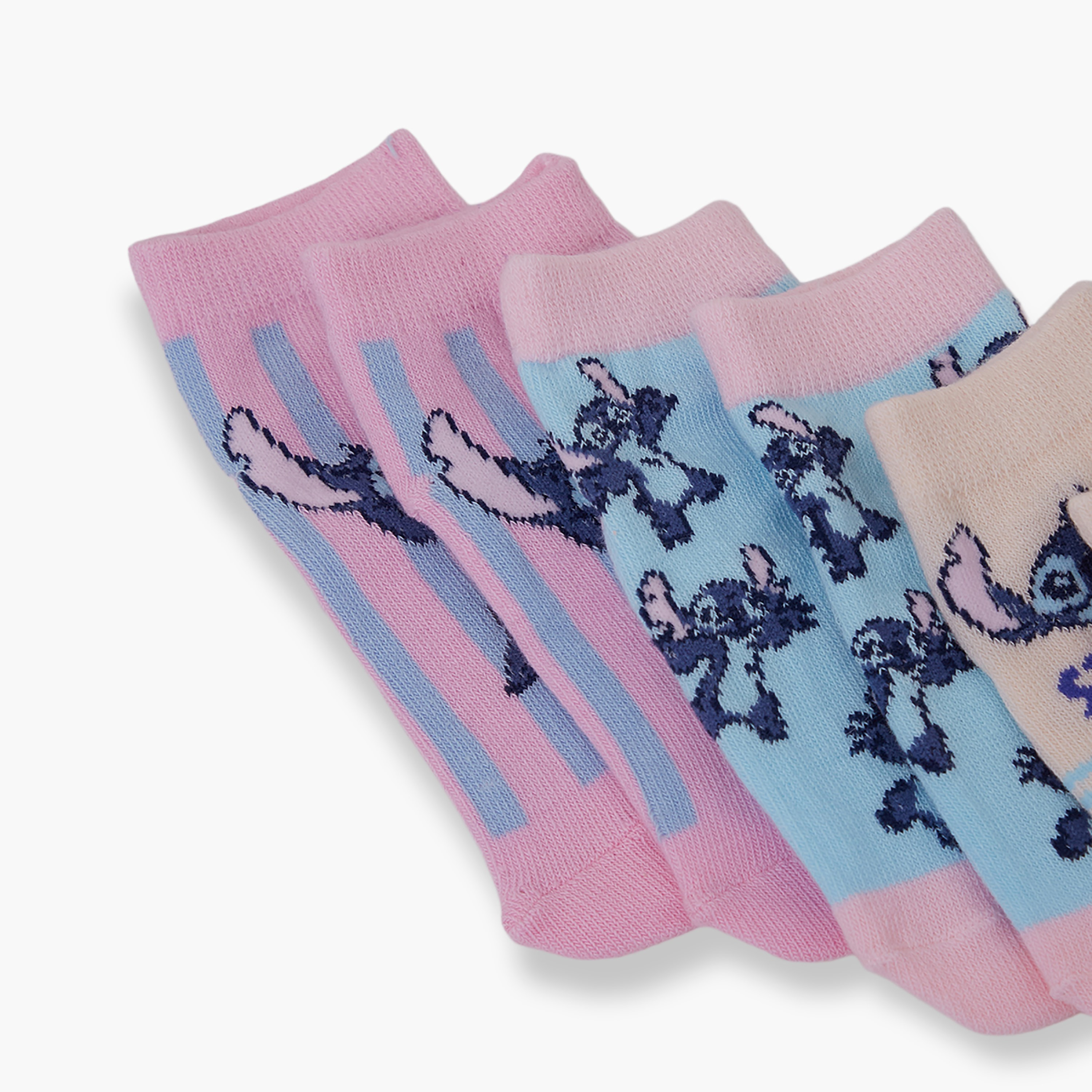 جوارب كاحل قطنية مطبوعة 3 أزواج من ليلو آند ستيتش-girls-accessories-socks-image-4