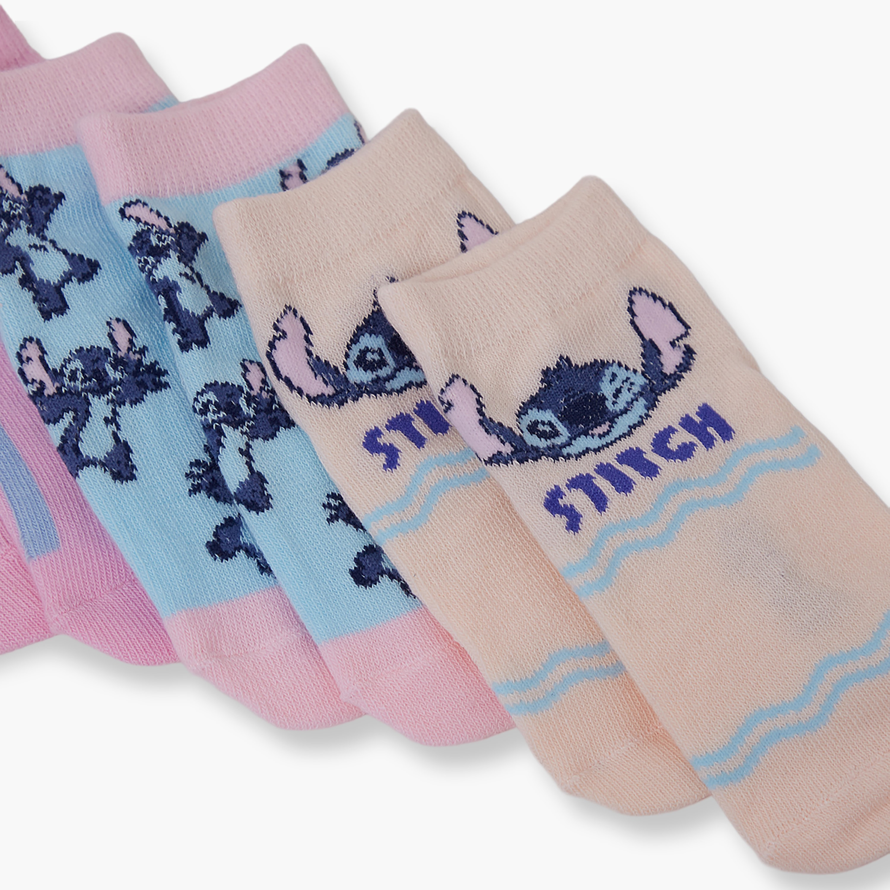 جوارب كاحل قطنية مطبوعة 3 أزواج من ليلو آند ستيتش-girls-accessories-socks-image-5