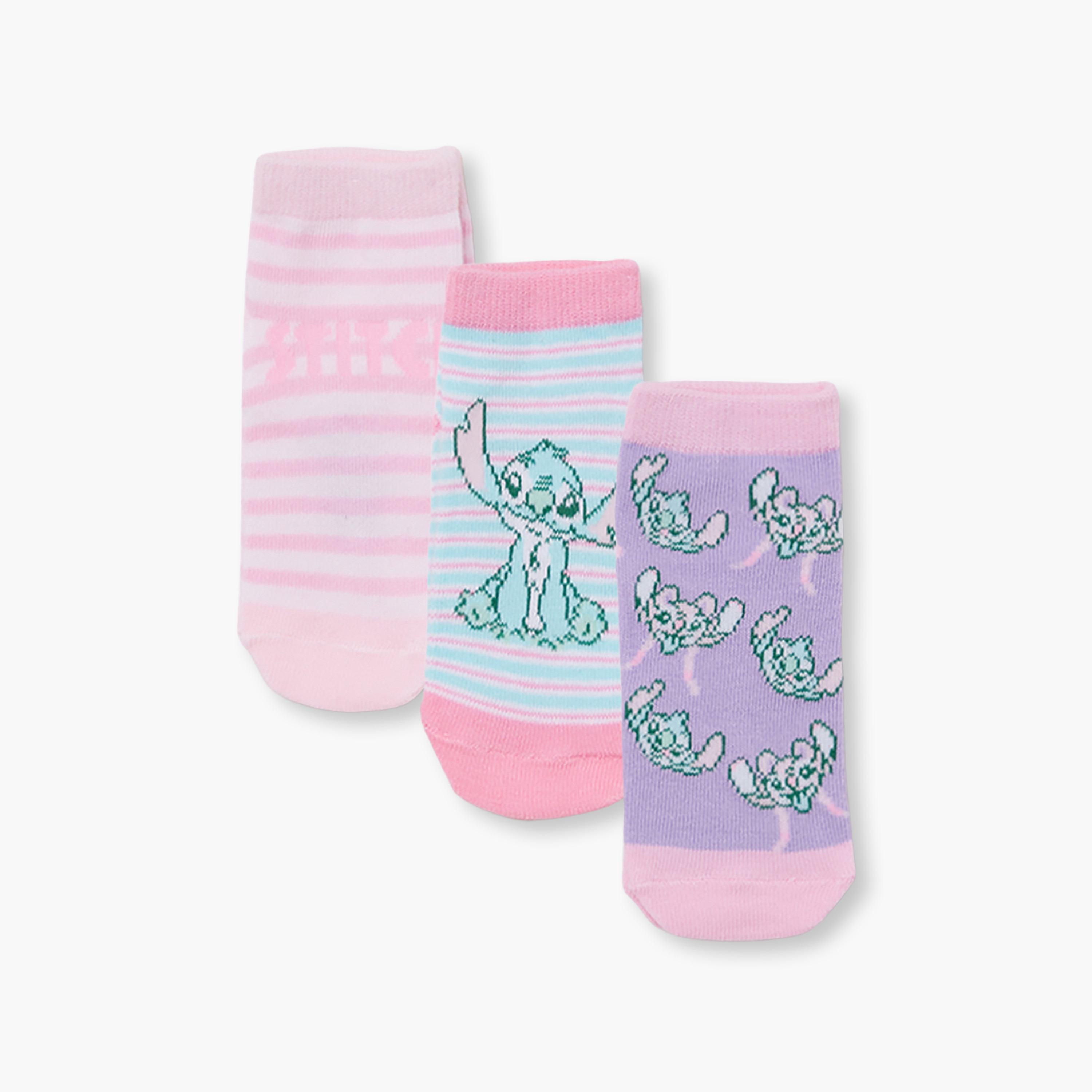 جوارب كاحل قطنية مطبوعة 3 أزواج من ليلو آند ستيتش-girls-accessories-socks-image-1