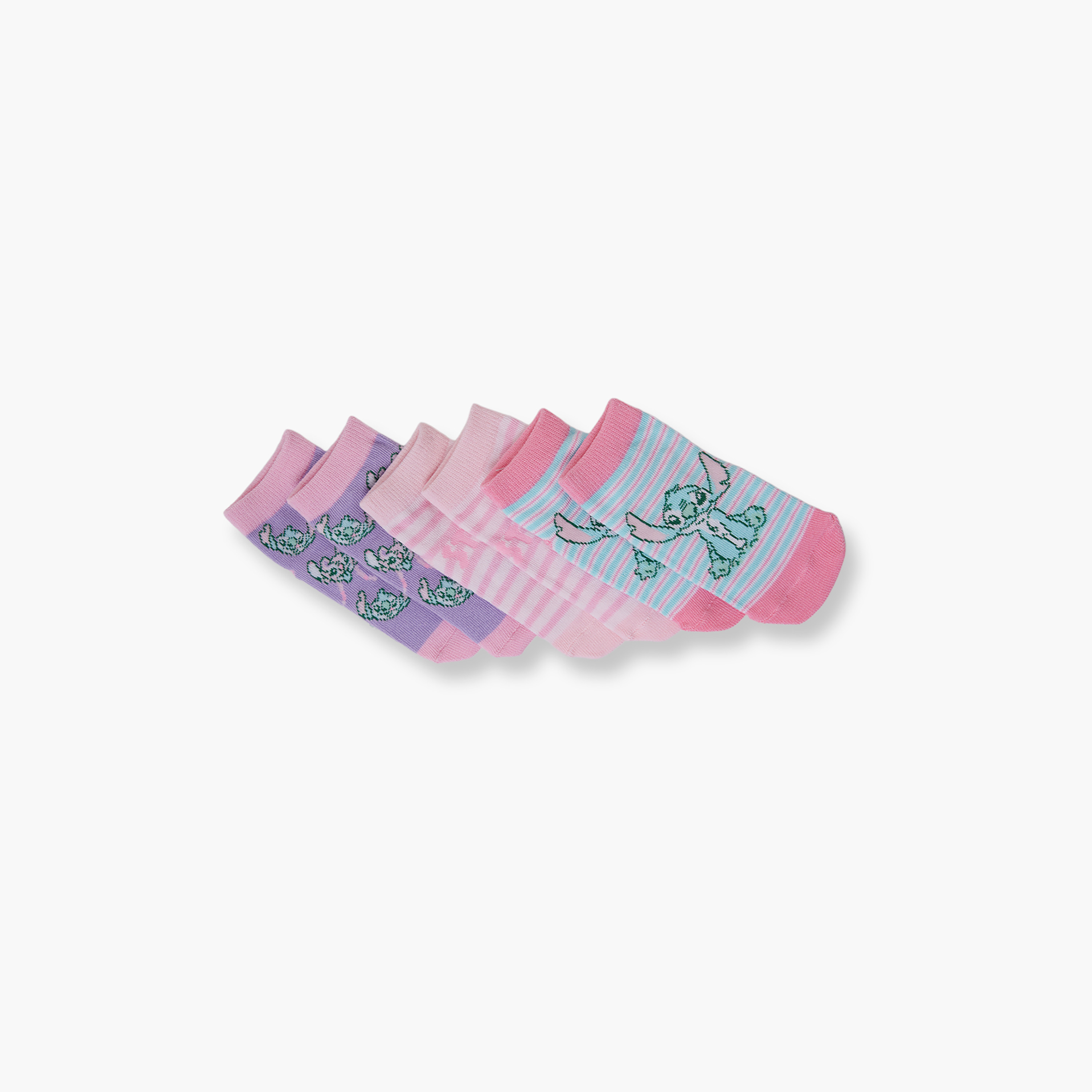 جوارب كاحل قطنية مطبوعة 3 أزواج من ليلو آند ستيتش-girls-accessories-socks-image-3