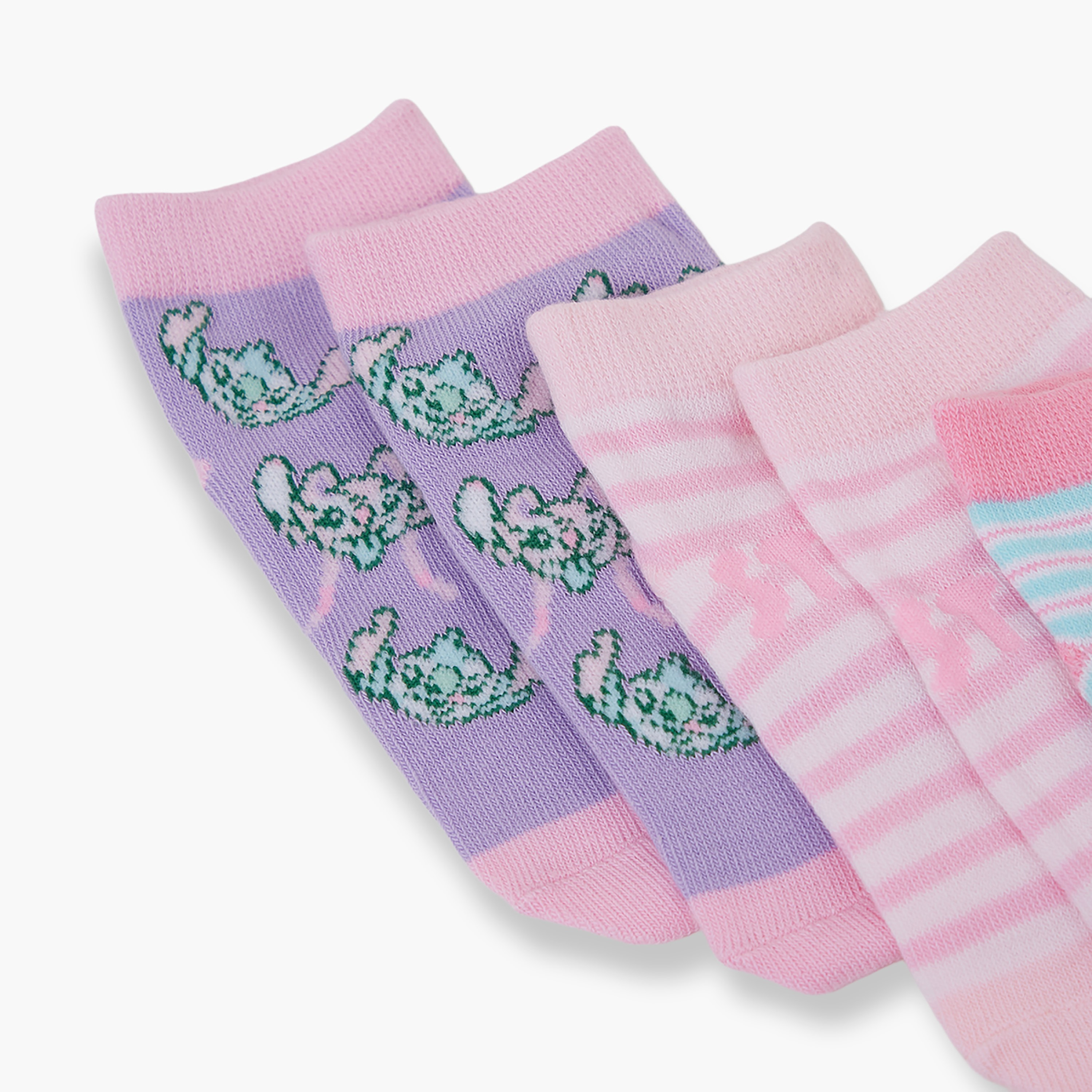 جوارب كاحل قطنية مطبوعة 3 أزواج من ليلو آند ستيتش-girls-accessories-socks-image-4
