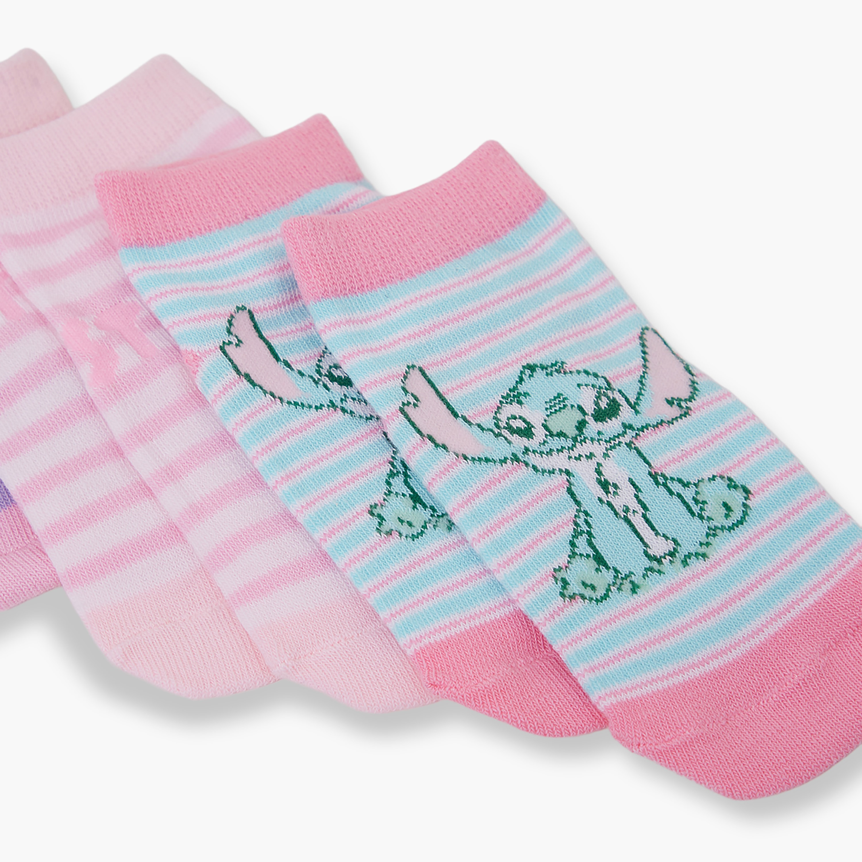 جوارب كاحل قطنية مطبوعة 3 أزواج من ليلو آند ستيتش-girls-accessories-socks-image-5