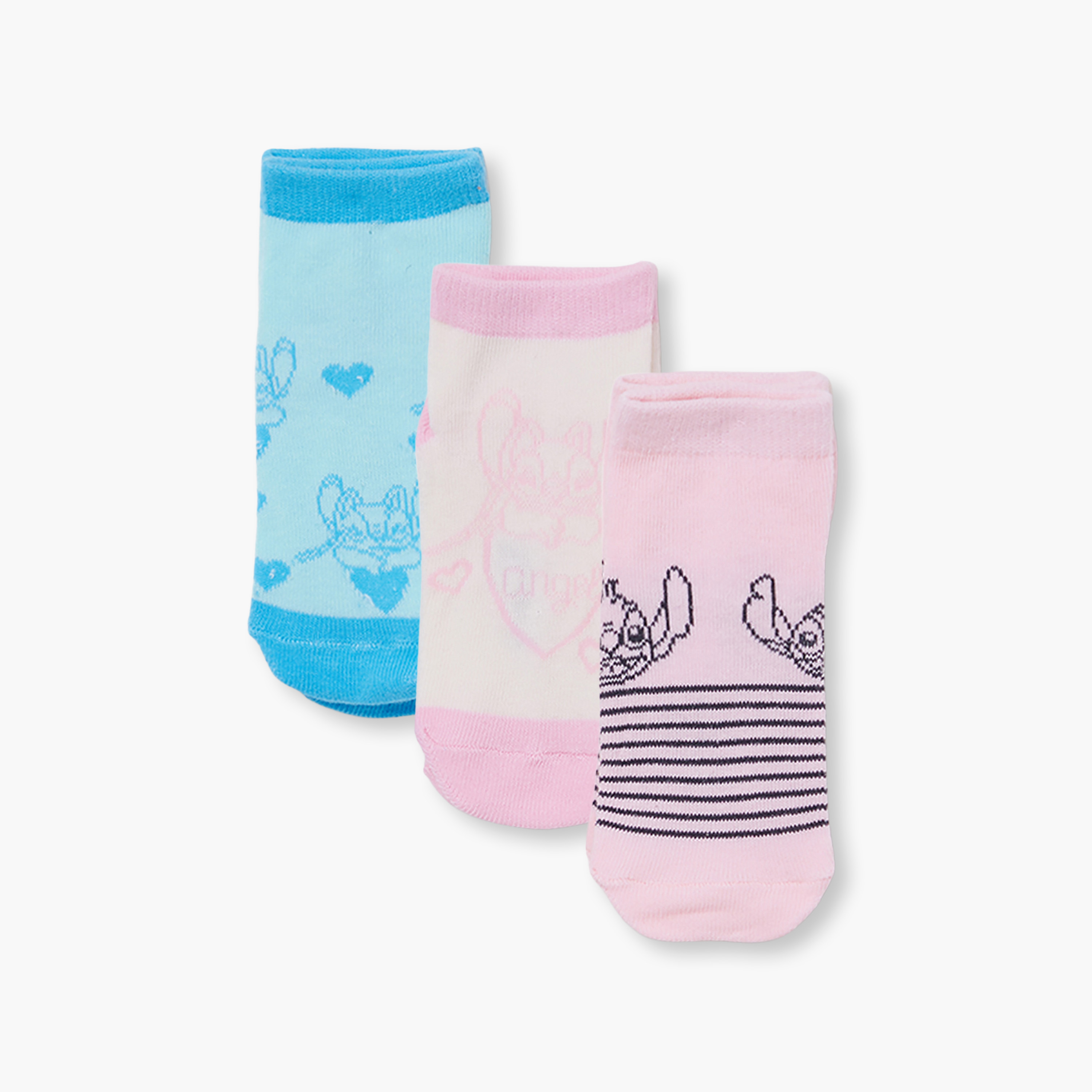Lilo & Stitch 3-Pair Cotton Blend Printed Ankle Socks-girls-accessories-socks-image-1