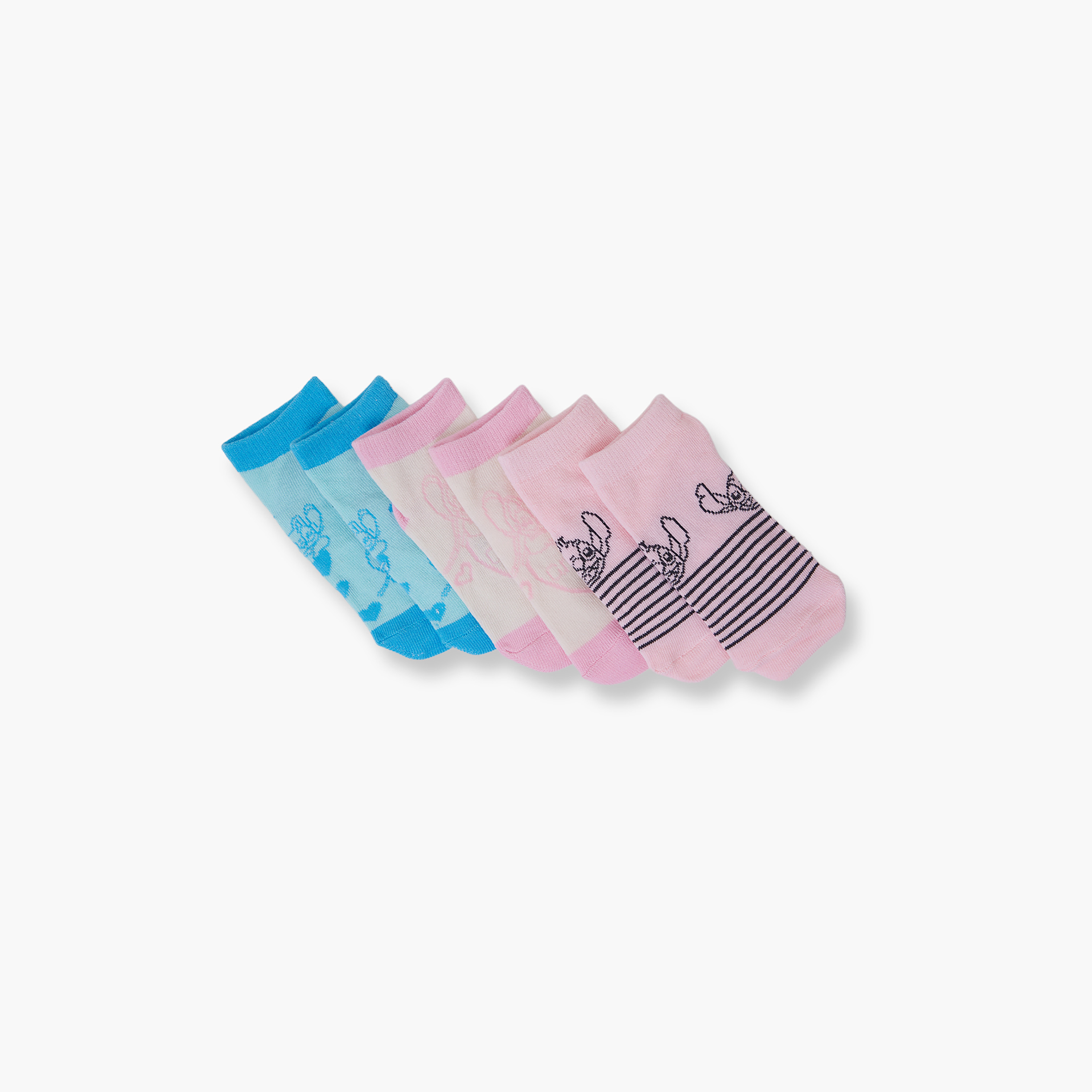Lilo & Stitch 3-Pair Cotton Blend Printed Ankle Socks-girls-accessories-socks-image-3