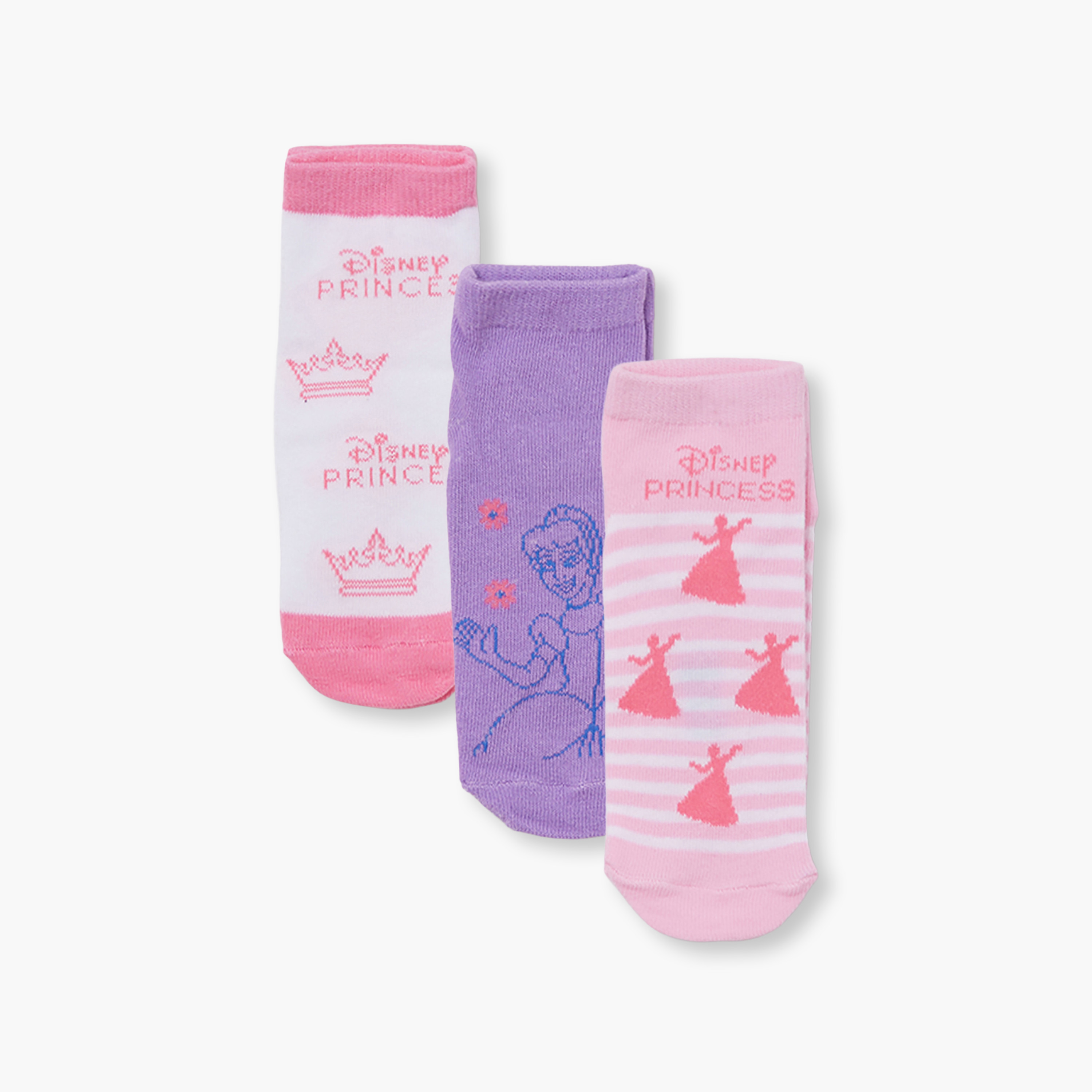 جوارب كاحل قطنية مطبوعة 3 أزواج من برنسيس-girls-accessories-socks-image-1