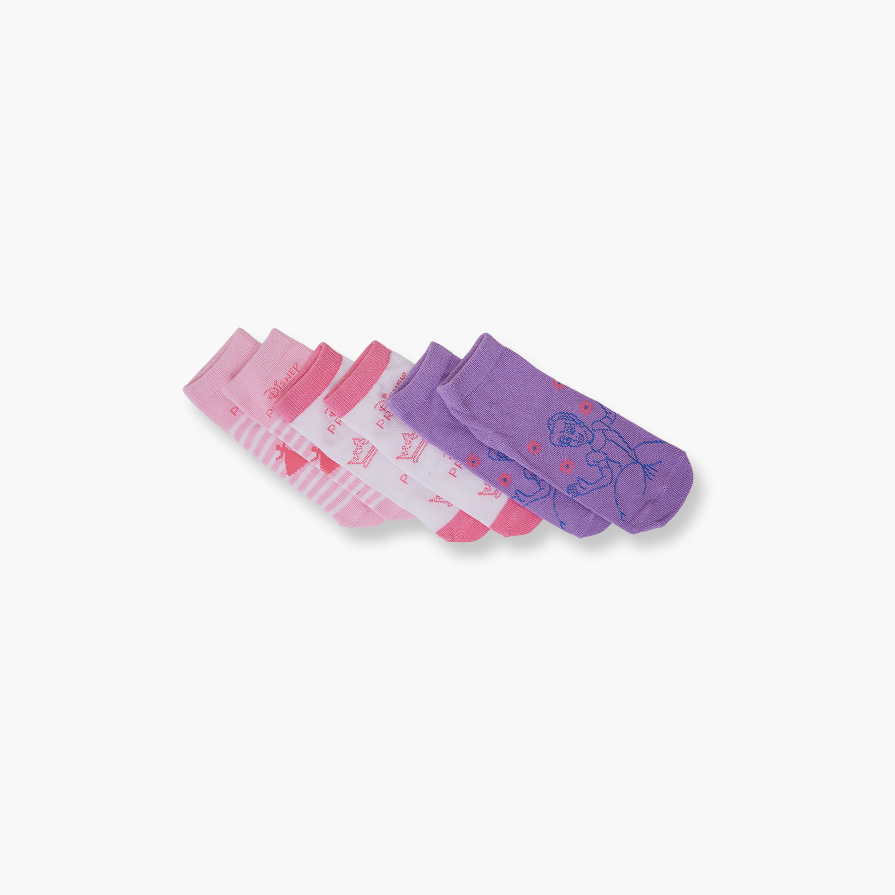 جوارب كاحل قطنية مطبوعة 3 أزواج من برنسيس-girls-accessories-socks-image-3