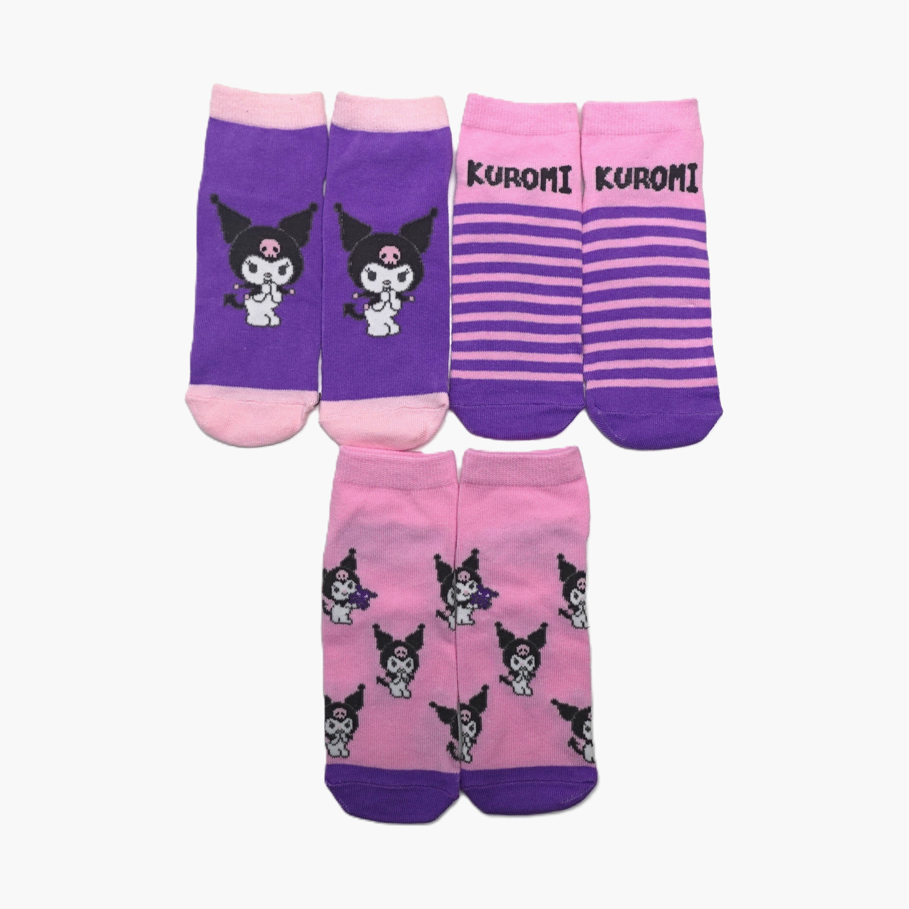 جوارب كاحل قطنية مطبوعة 3 أزواج من كورومي-girls-accessories-socks-image-1