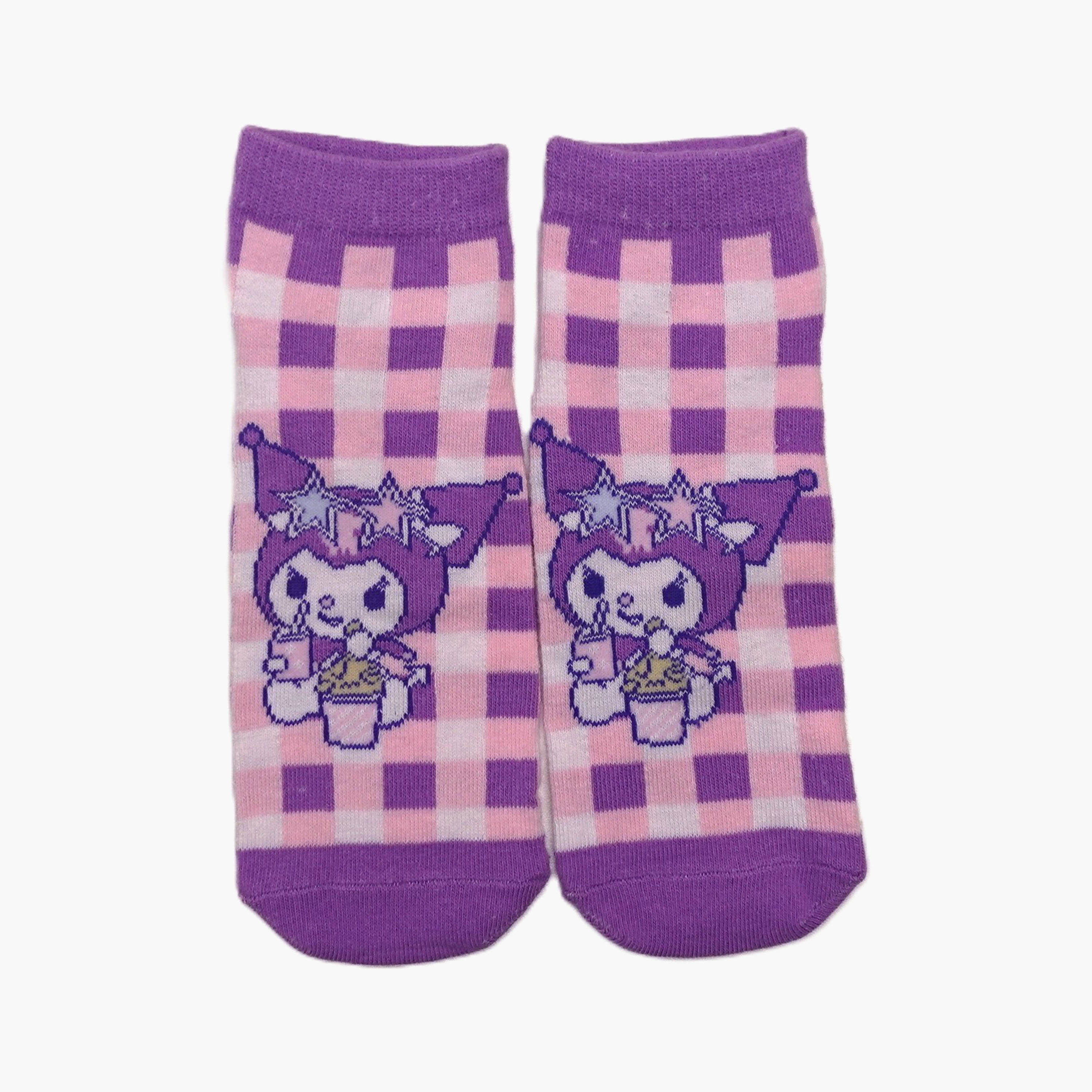 Kuromi 3-Pair Cotton Blend Printed Ankle Socks-girls-accessories-socks-image-3