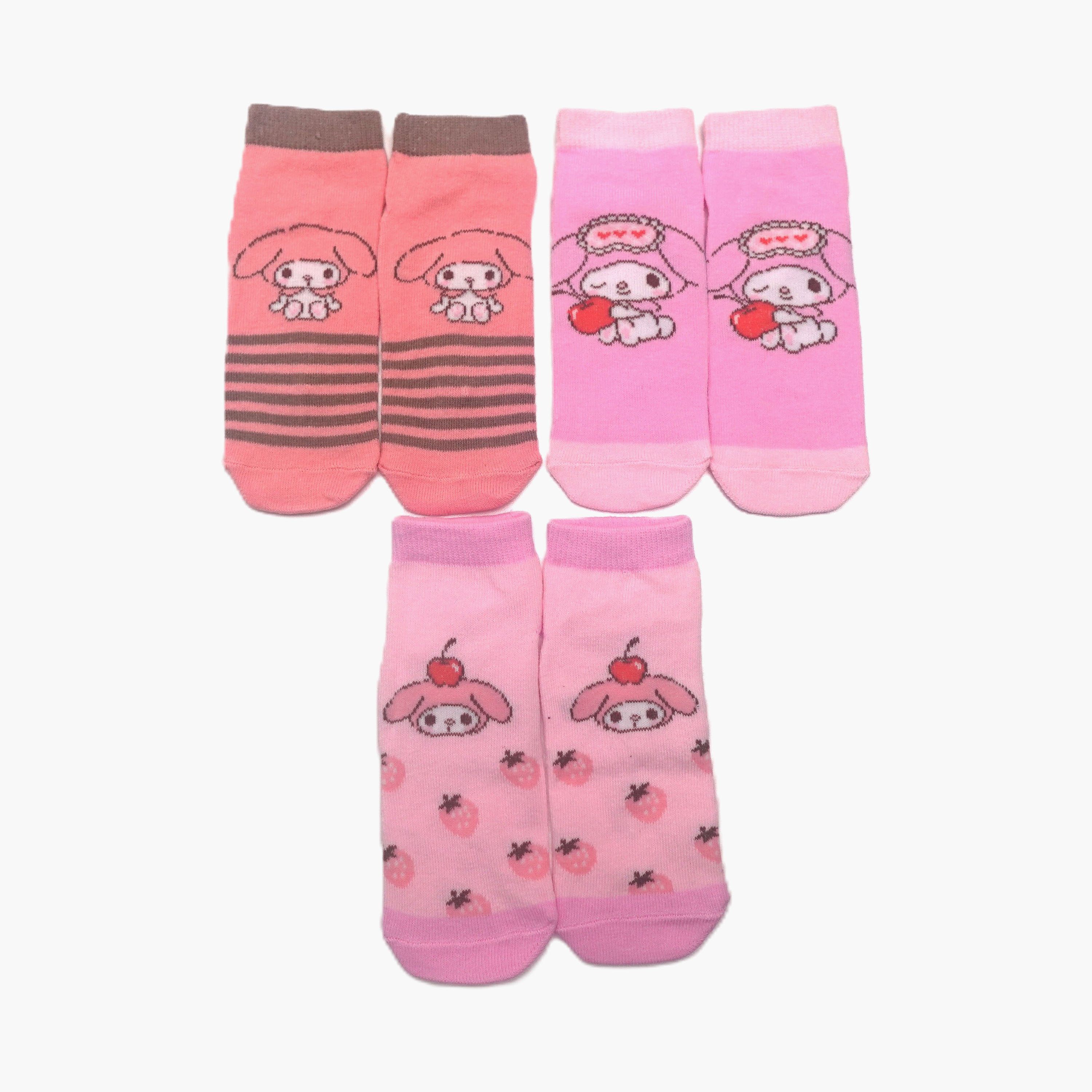 جوارب كاحل قطنية مطبوعة 3 أزواج من ماي ميلودي-girls-accessories-socks-image-1