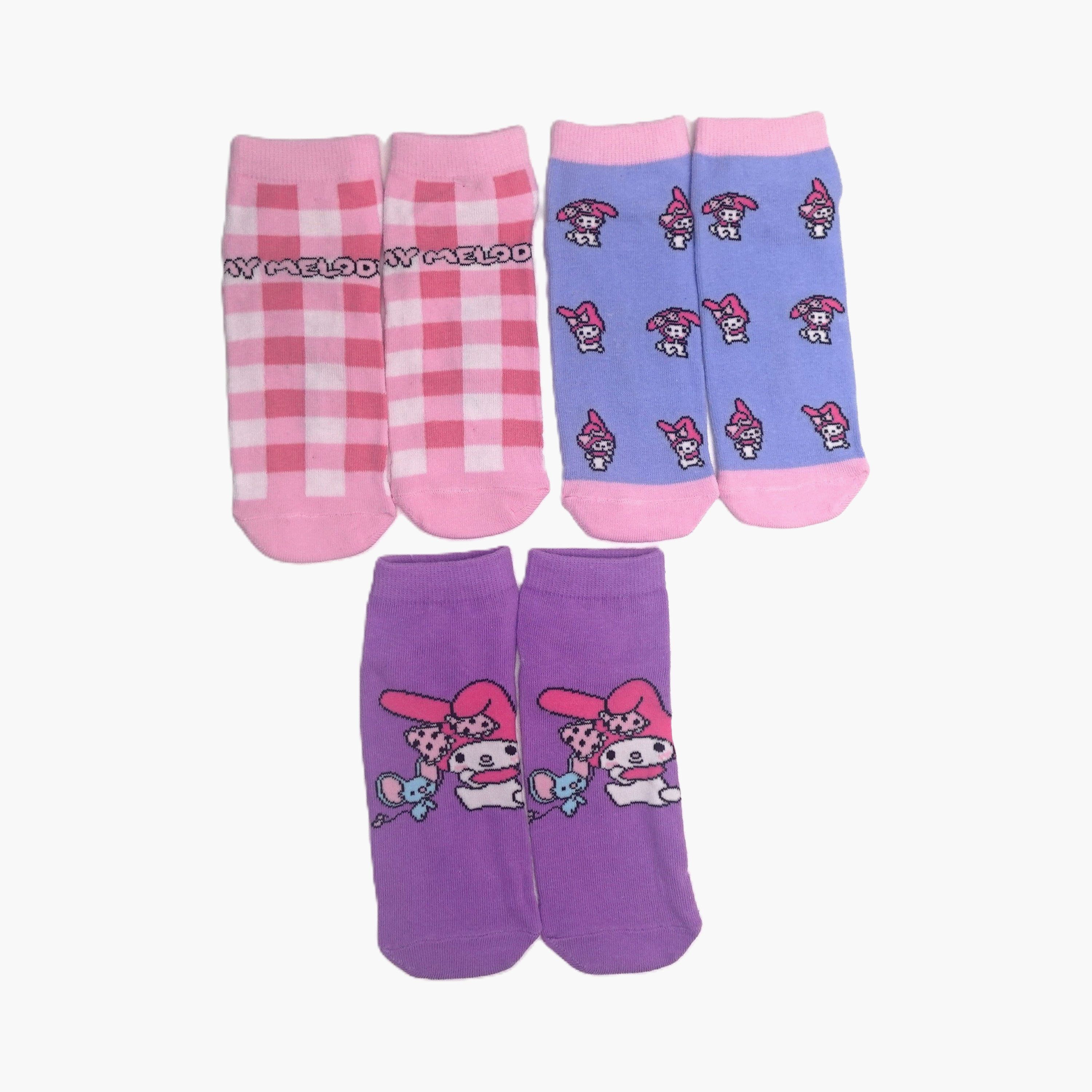 My Melody 3-Pair Cotton Blend Printed Ankle Socks-girls-accessories-socks-image-1