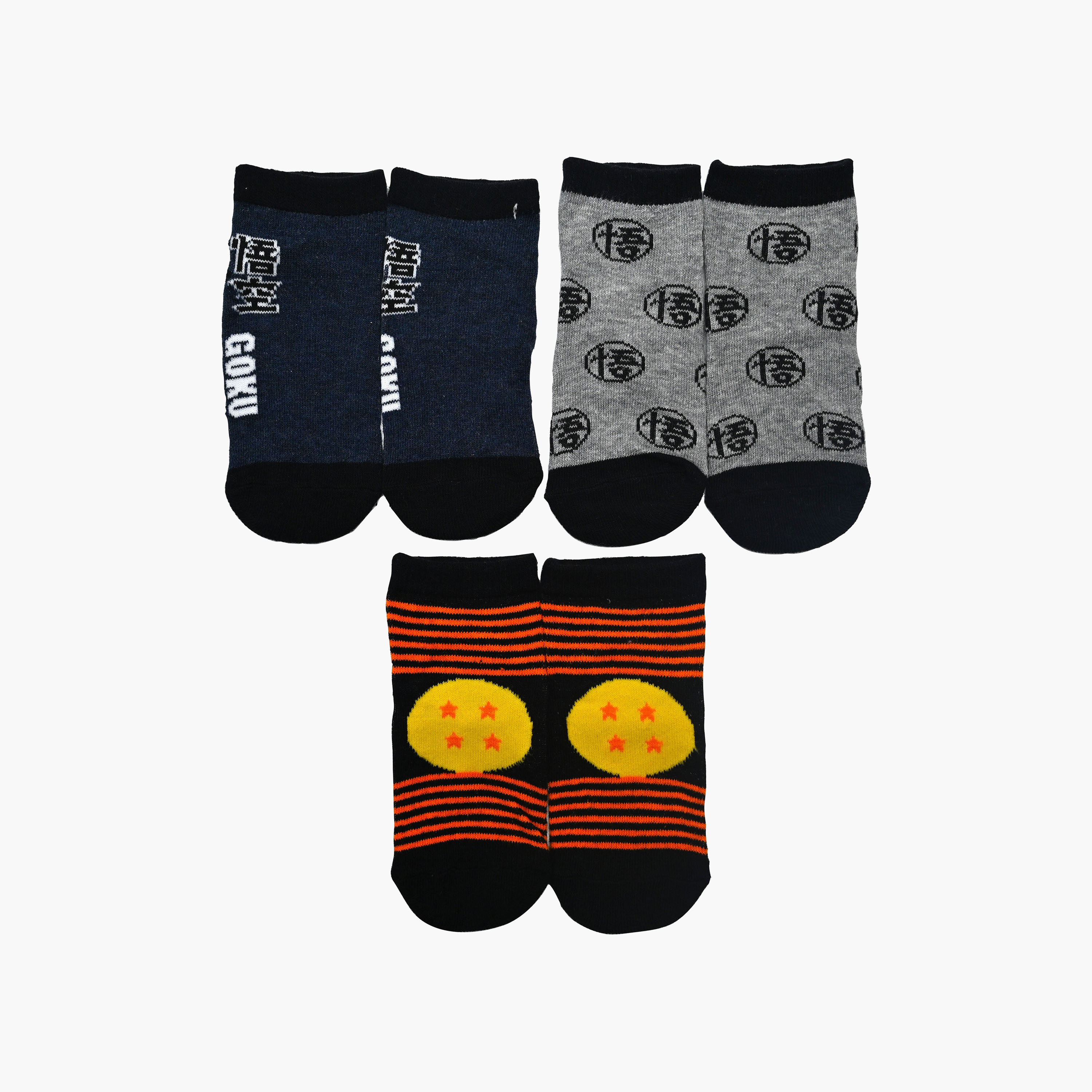 Dragon Ball Z 3-Pair Cotton Blend Printed Ankle Socks-boys-accessories-socks-image-1