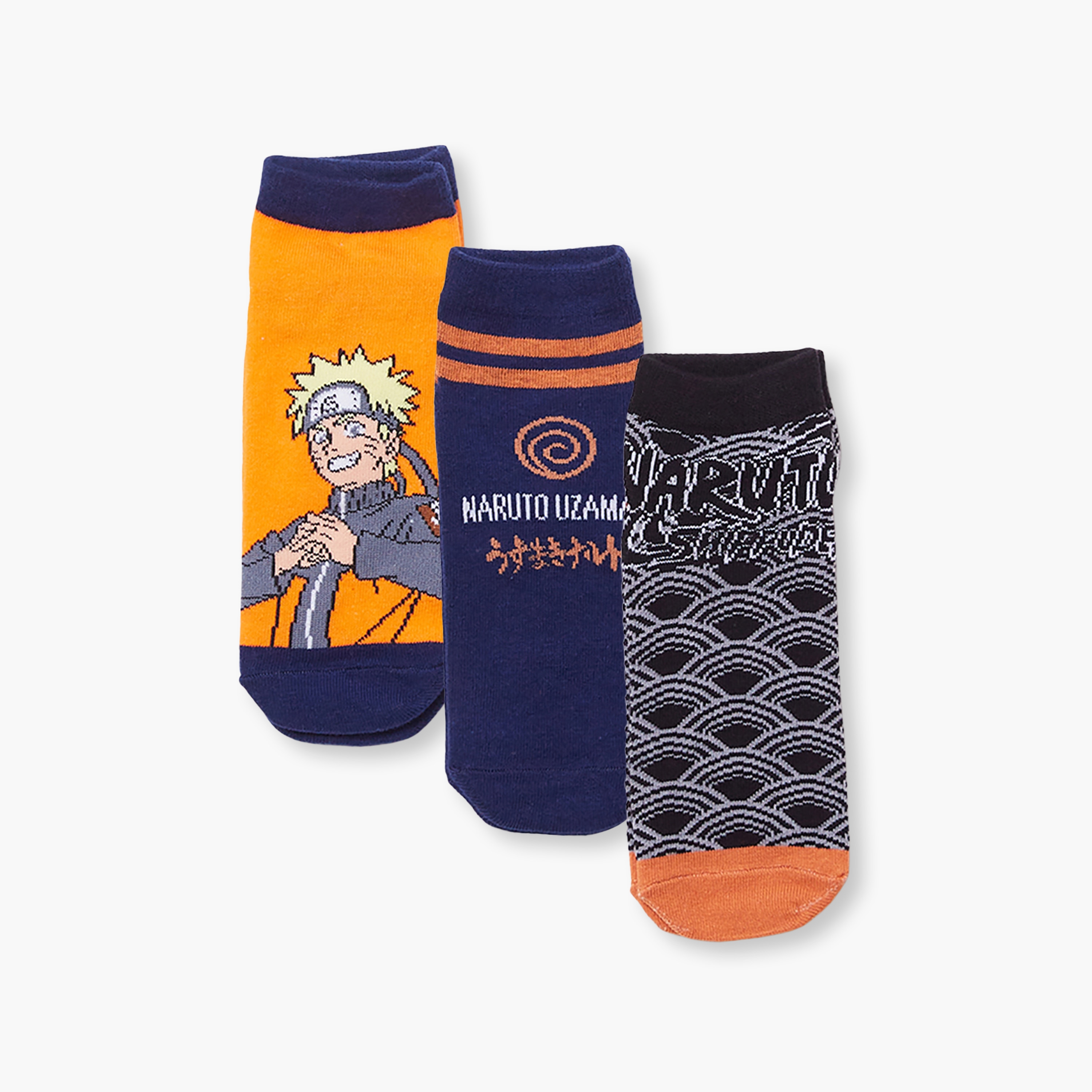 Naruto 3-Pair Cotton Blend Printed Ankle Socks-boys-accessories-socks-image-1