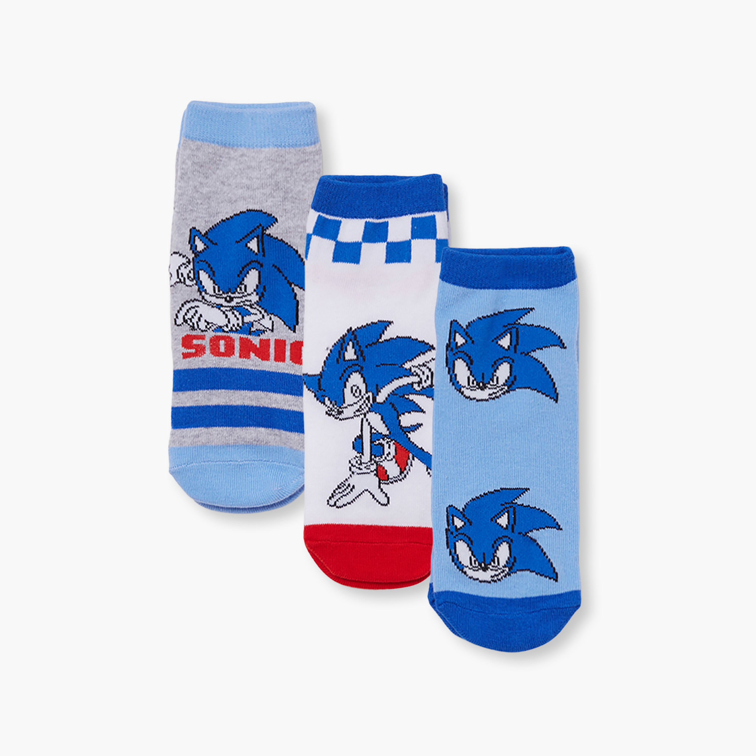Sonic 3-Pair Cotton Blend Printed Ankle Socks-boys-accessories-socks-image-1