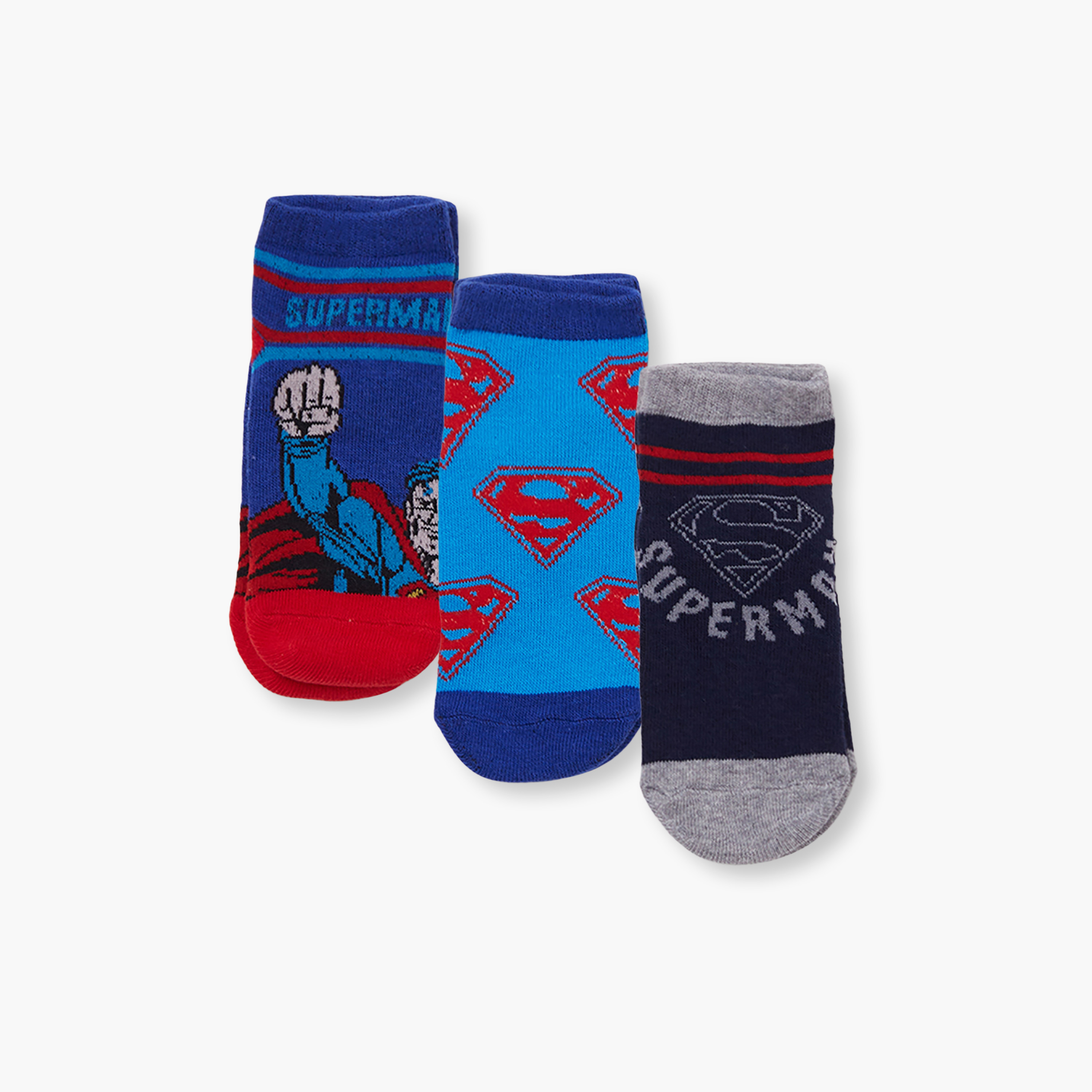 Superman 3-Pair Cotton Blend Printed Ankle Socks-boys-accessories-socks-image-1