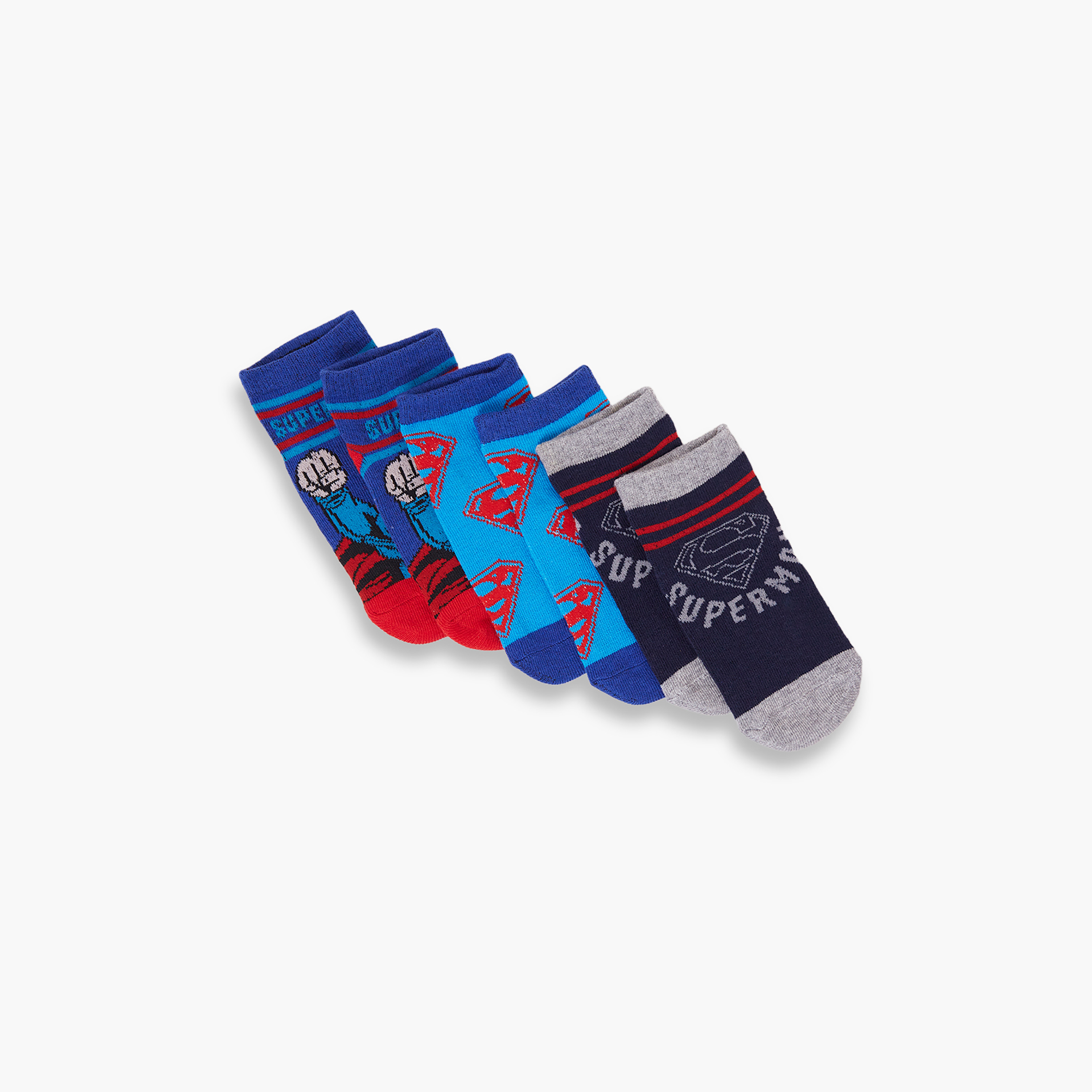 Superman 3-Pair Cotton Blend Printed Ankle Socks-boys-accessories-socks-image-3