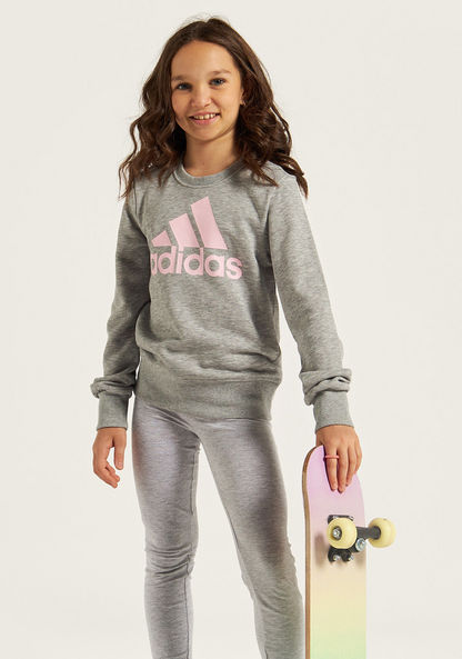 adidas Logo Print Sweatshirt with Long Sleeves and Round Neck-Tops-image-0