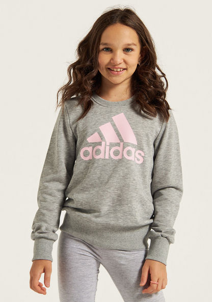 adidas Logo Print Sweatshirt with Long Sleeves and Round Neck-Tops-image-1