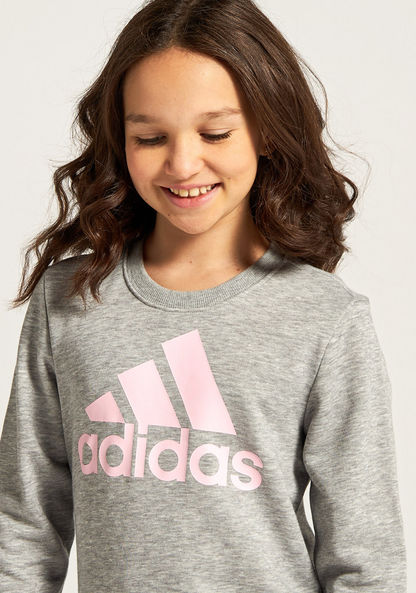 adidas Logo Print Sweatshirt with Long Sleeves and Round Neck-Tops-image-2