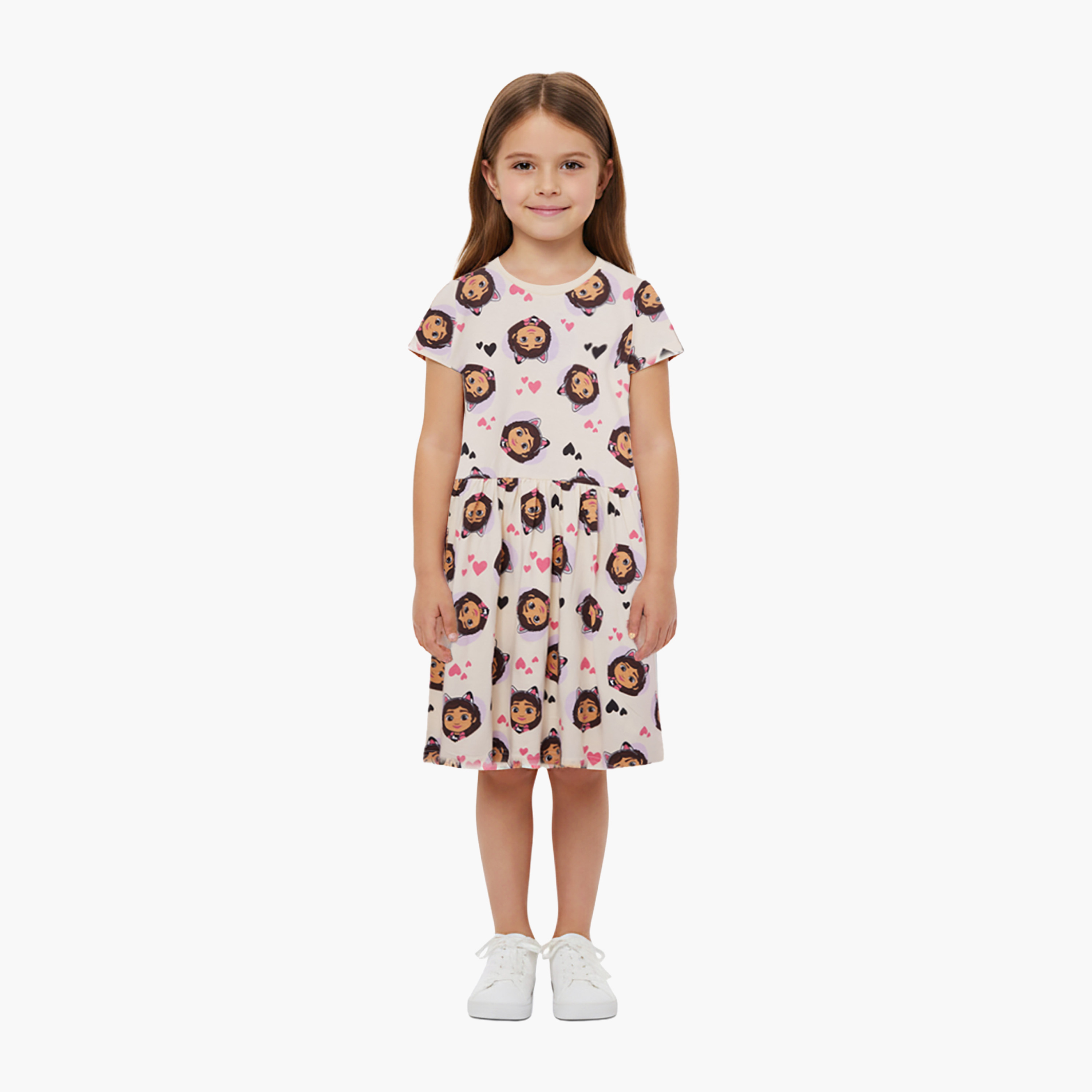 Gabby's Dollhouse Printed Short Sleeves Knee Length Dress-girls-clothing-dressesandjumpsuits-image-1