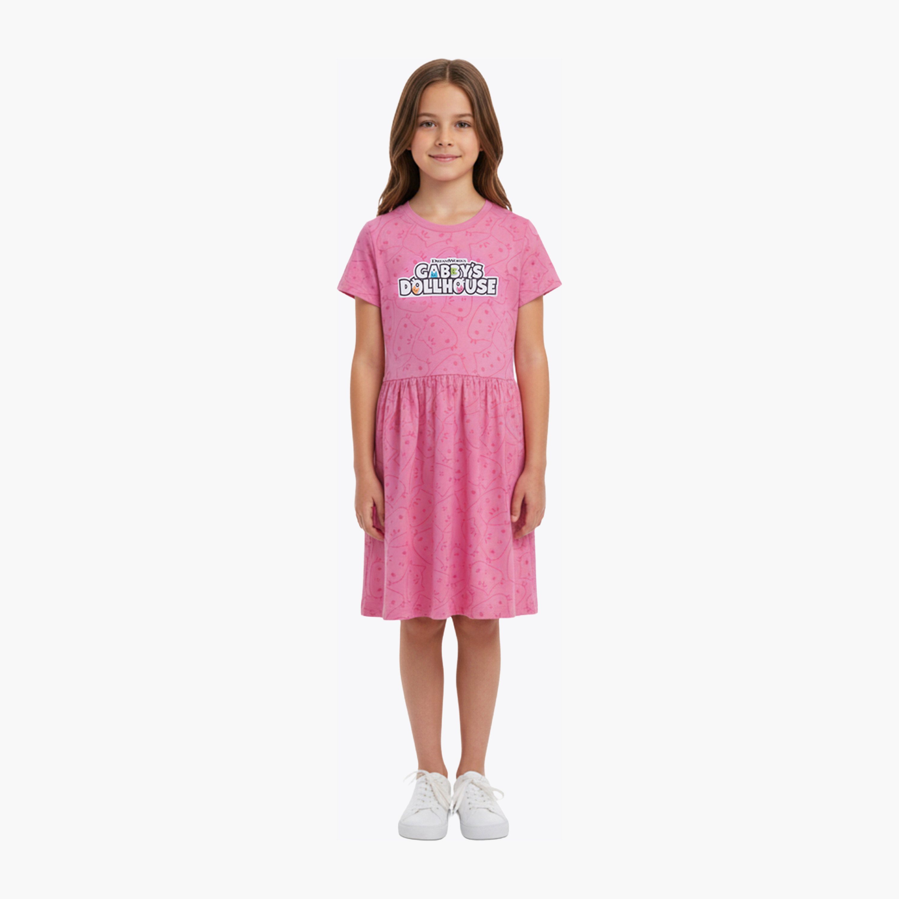 Gabby's Dollhouse Graphic Short Sleeves Knee Length Dress-girls-clothing-dressesandjumpsuits-image-1