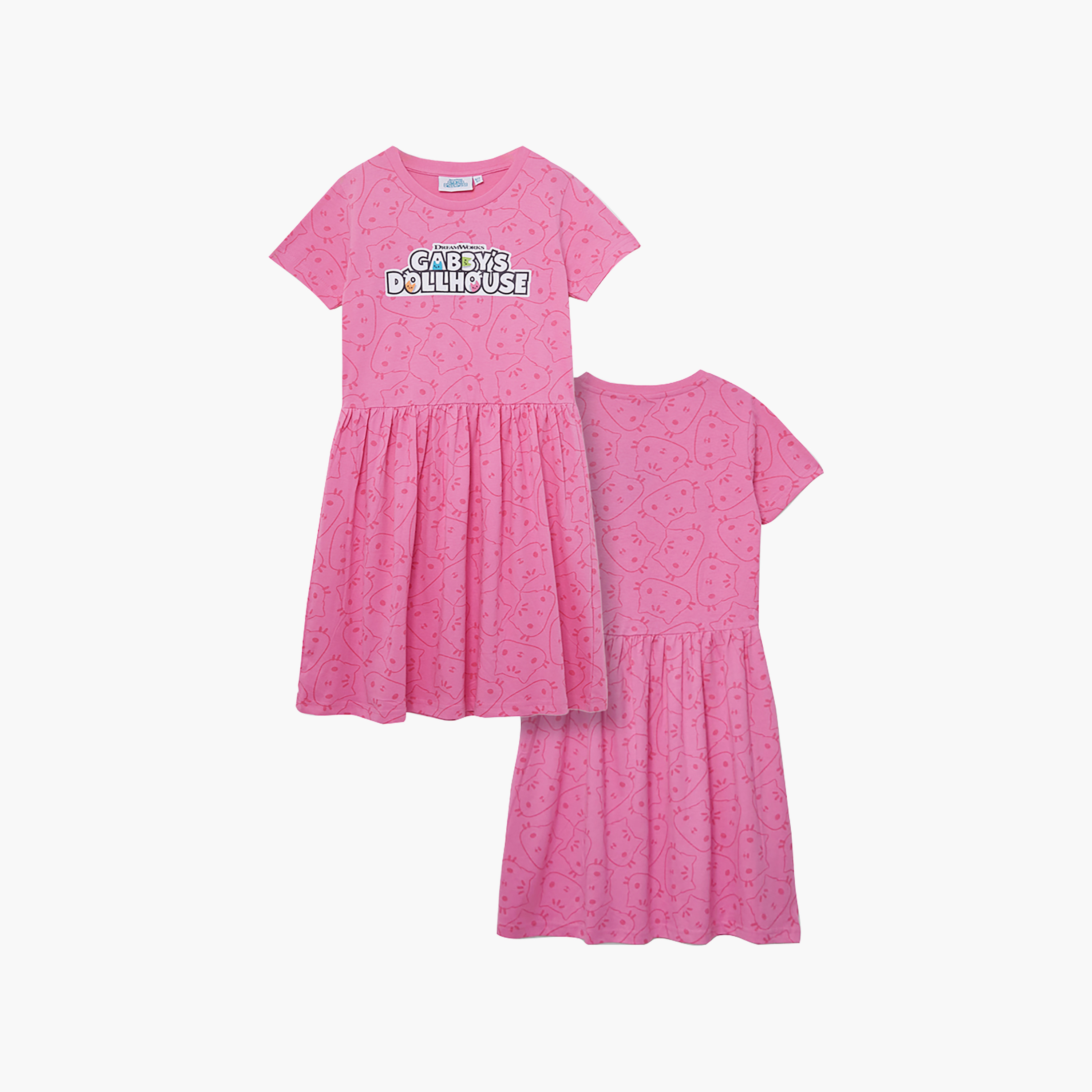 Gabby's Dollhouse Graphic Short Sleeves Knee Length Dress-girls-clothing-dressesandjumpsuits-image-4