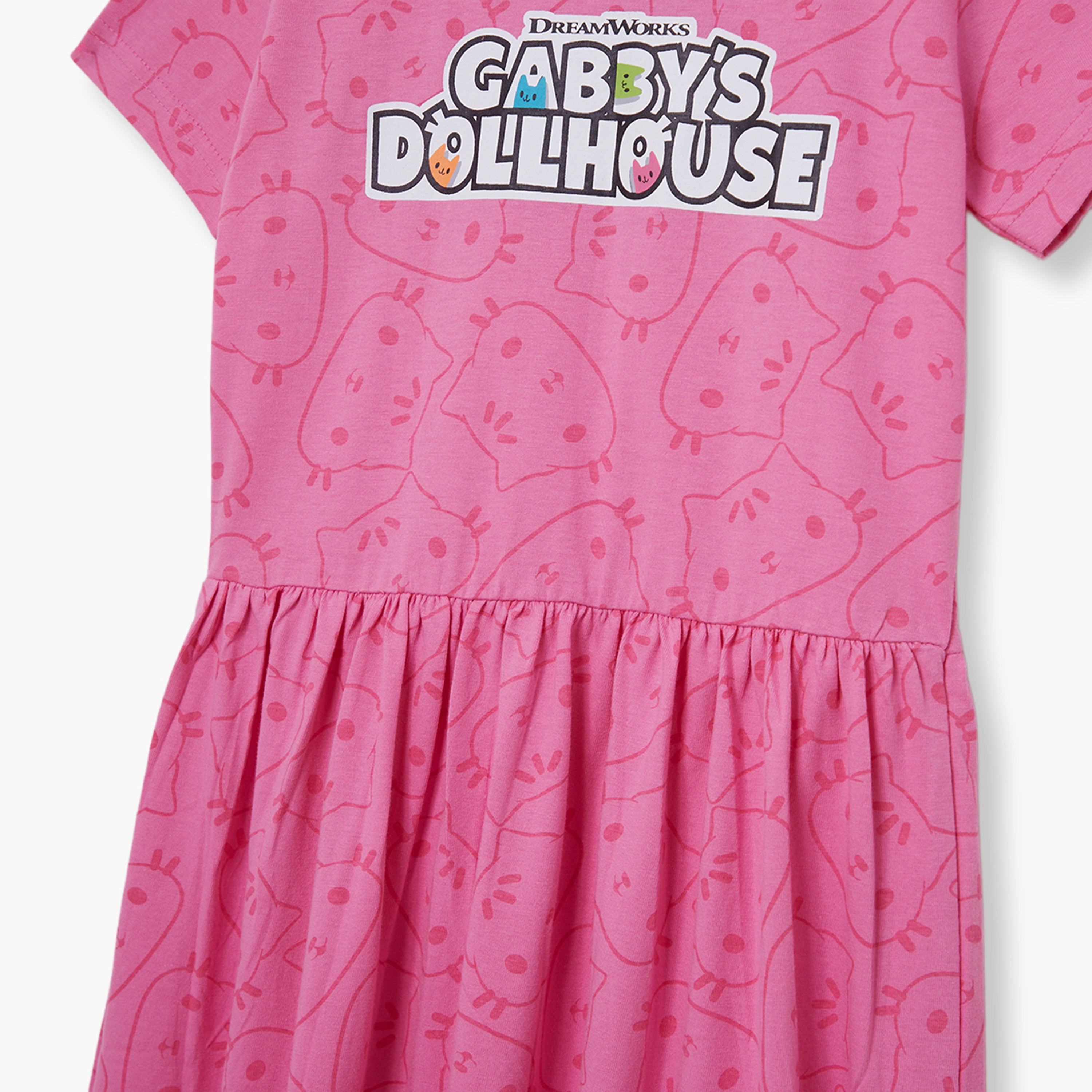 Gabby's Dollhouse Graphic Short Sleeves Knee Length Dress-girls-clothing-dressesandjumpsuits-image-6