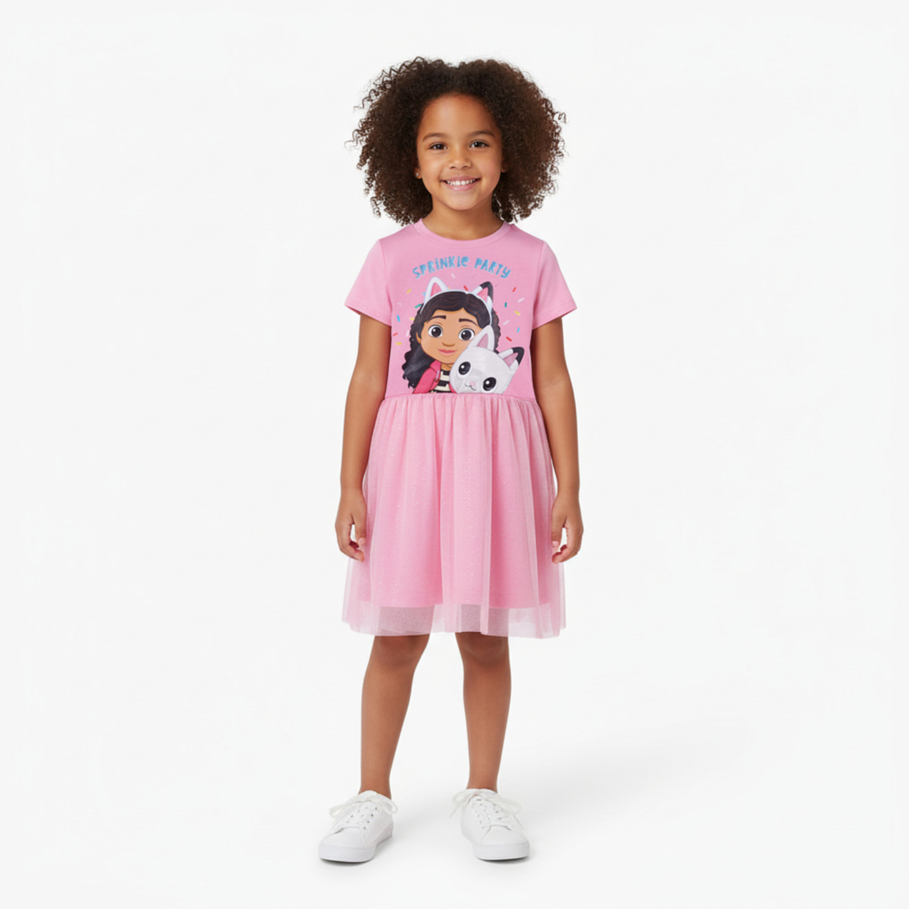 Gabby's Dollhouse Graphic Short Sleeves Knee Length Tulle Dress-girls-clothing-dressesandjumpsuits-image-1