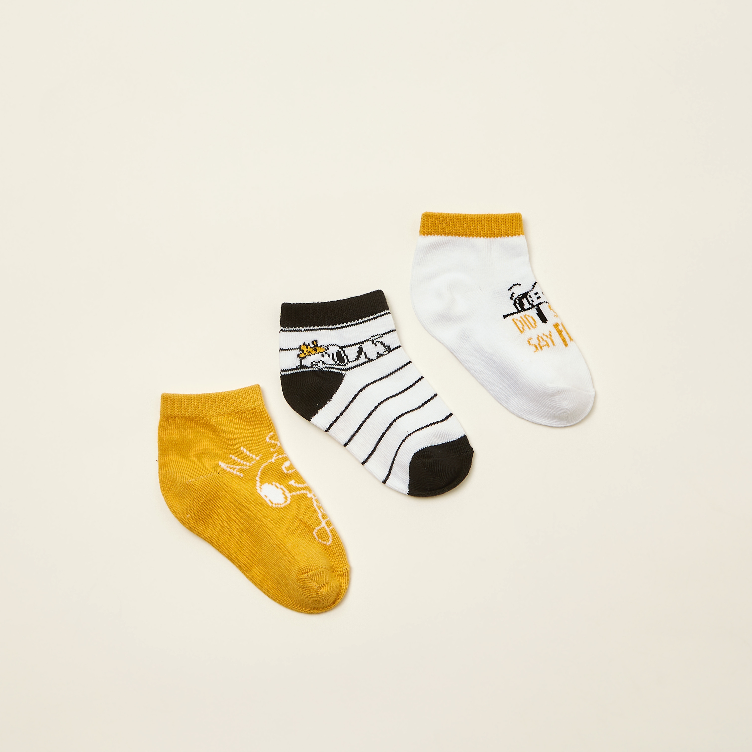 Snoopy Dog Printed Ankle Length Socks - Set of 3-baby-boys-accessories-socks-image-1
