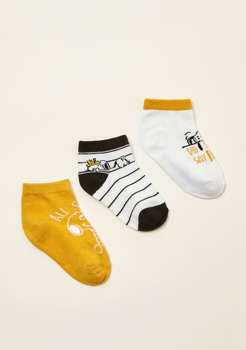 Snoopy Dog Printed Ankle Length Socks - Set of 3-Socks-image-0