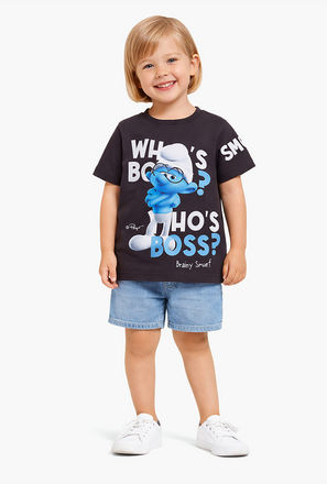 تي شيرت بأكمام قصيرة ورقبة دائرية بطابع السنافر-boys-clothing-tshirtsandpolos-image-1