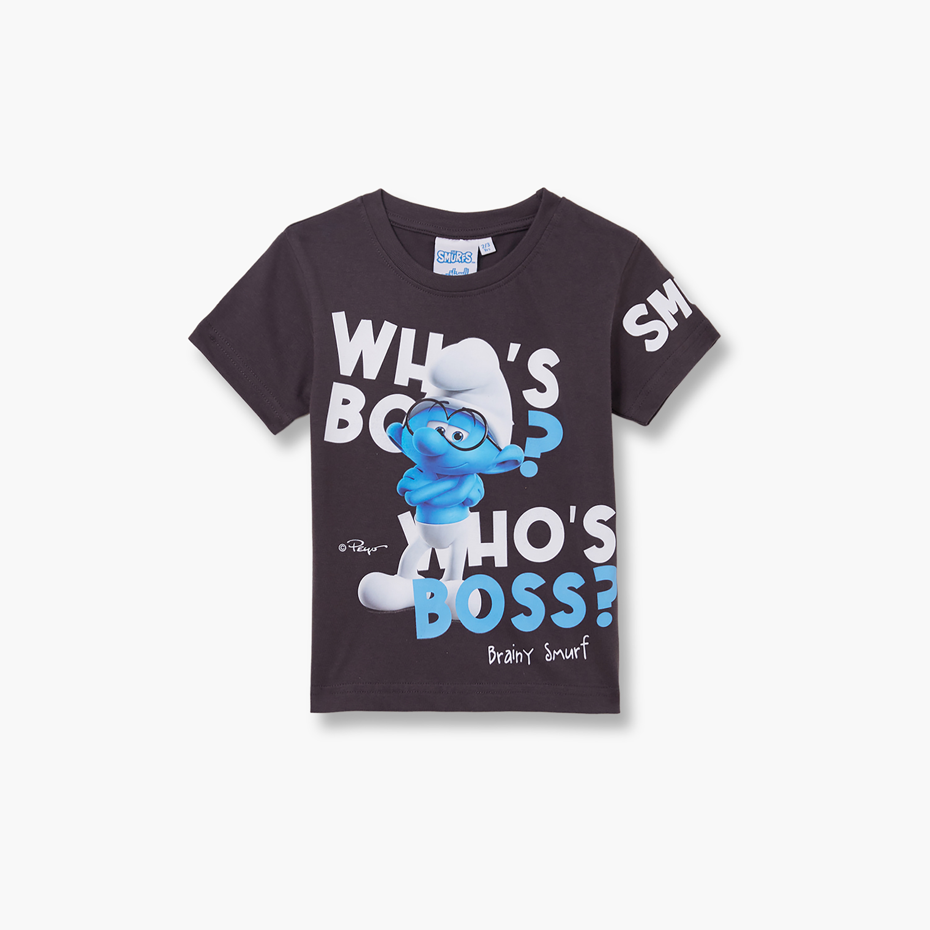 تي شيرت بأكمام قصيرة ورقبة دائرية بطابع السنافر-boys-clothing-tshirtsandpolos-image-2