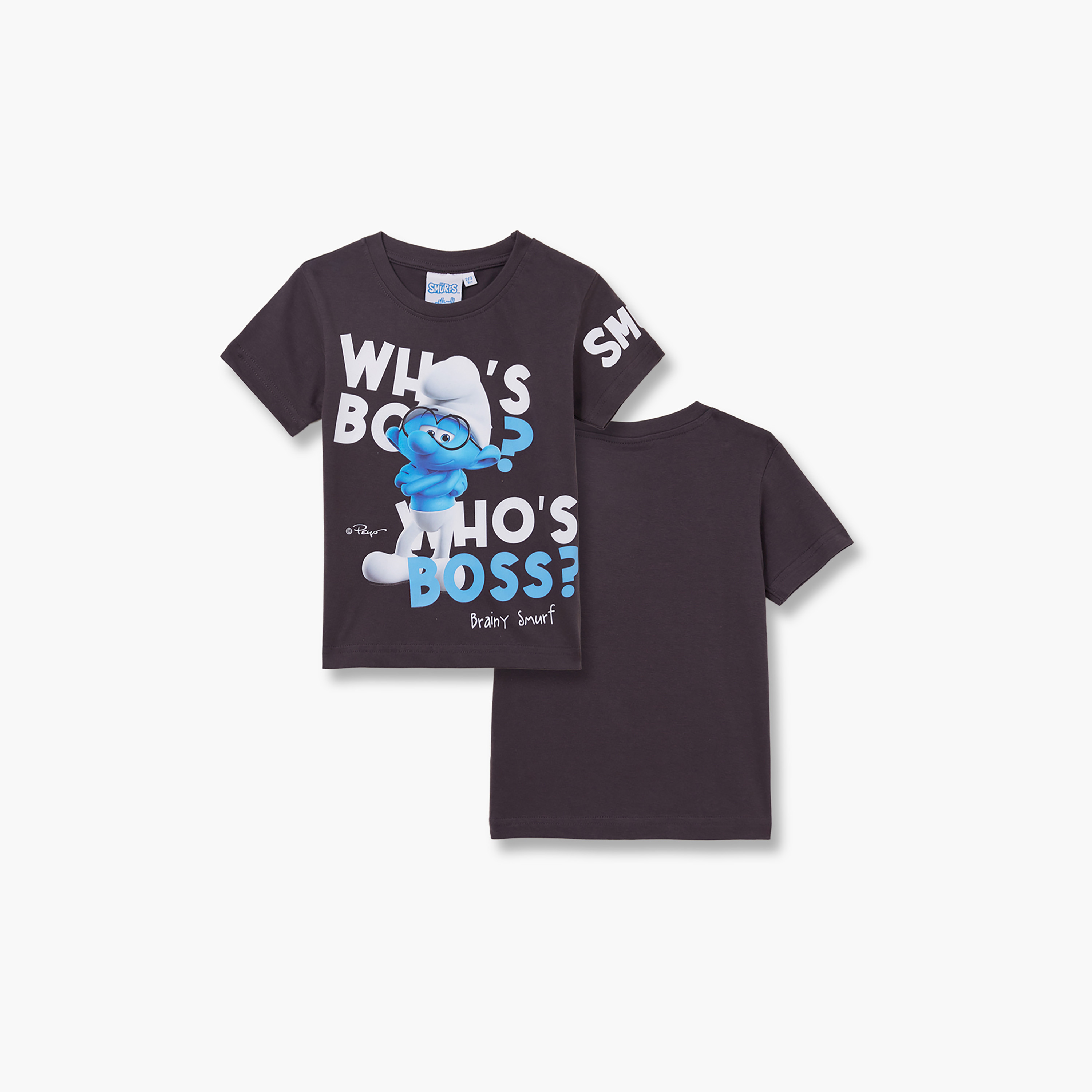 تي شيرت بأكمام قصيرة ورقبة دائرية بطابع السنافر-boys-clothing-tshirtsandpolos-image-4