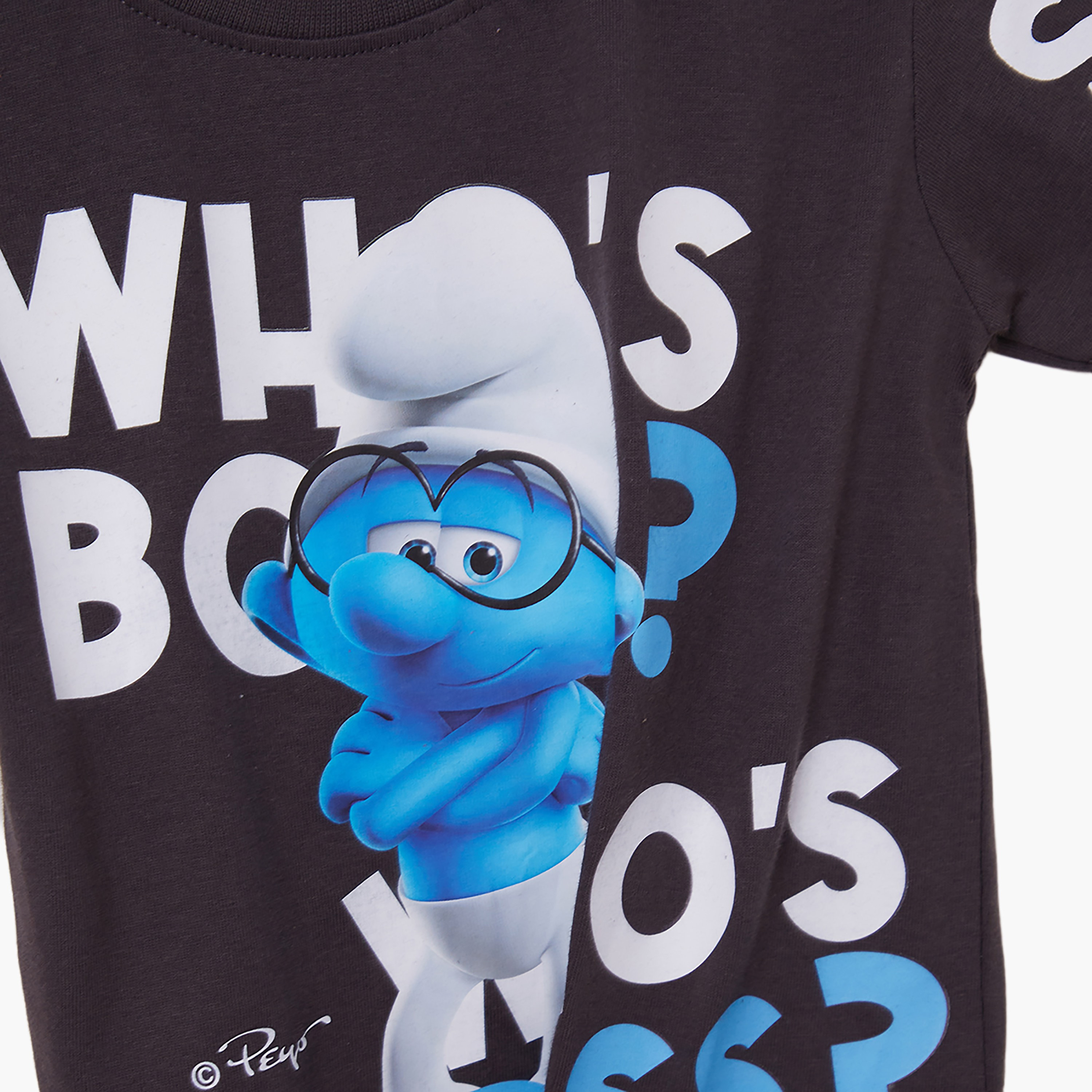 تي شيرت بأكمام قصيرة ورقبة دائرية بطابع السنافر-boys-clothing-tshirtsandpolos-image-5