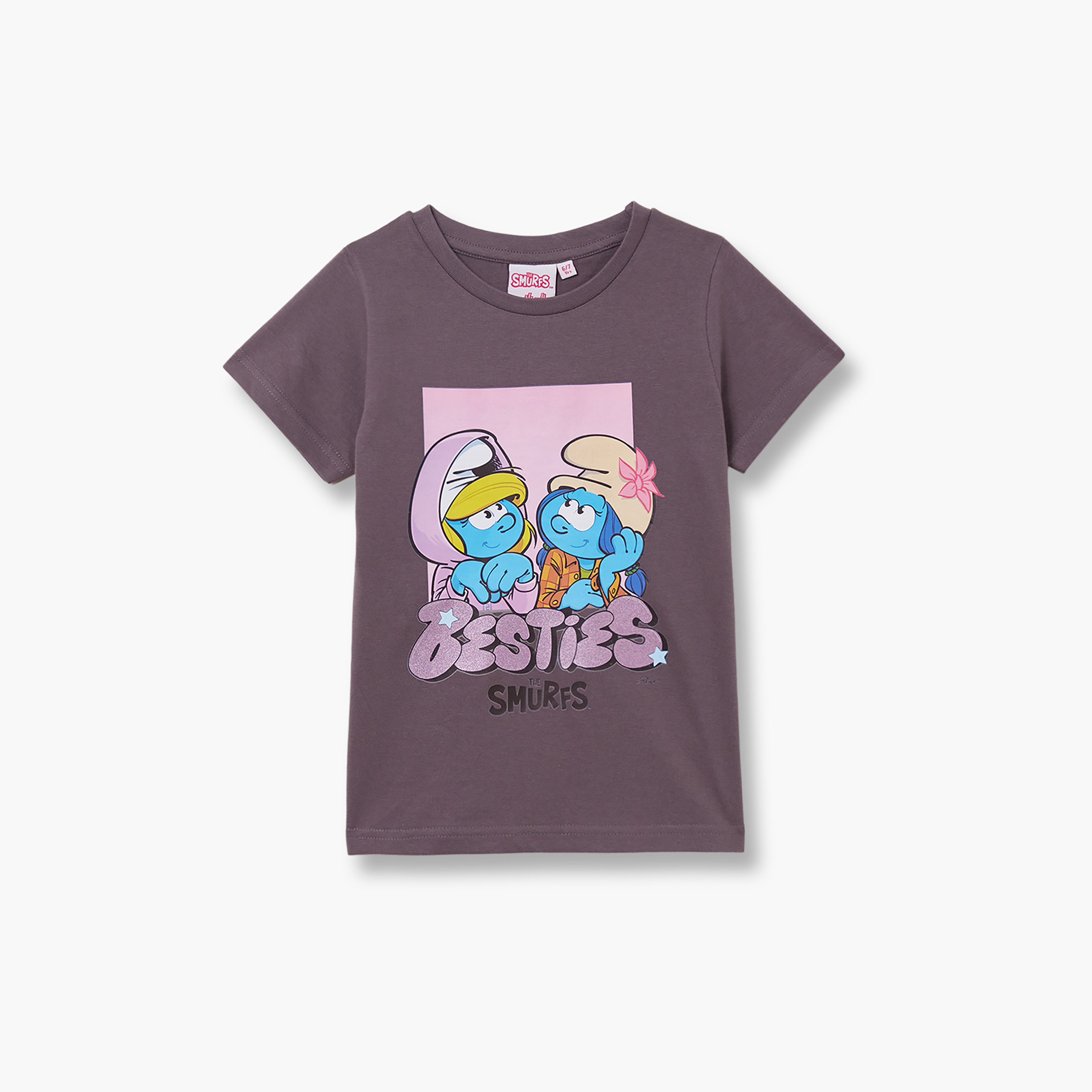 تي شيرت بأكمام قصيرة ورقبة دائرية بطابع السنافر-boys-clothing-tshirtsandpolos-image-2