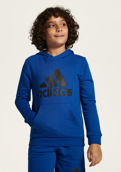 adidas Logo Print Sweatshirt with Hood and Long Sleeves