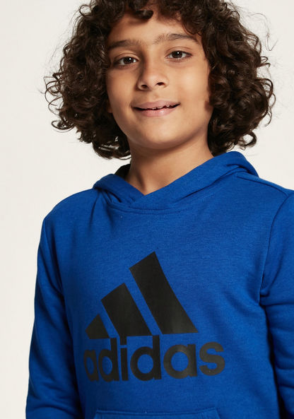 adidas Logo Print Sweatshirt with Hood and Long Sleeves