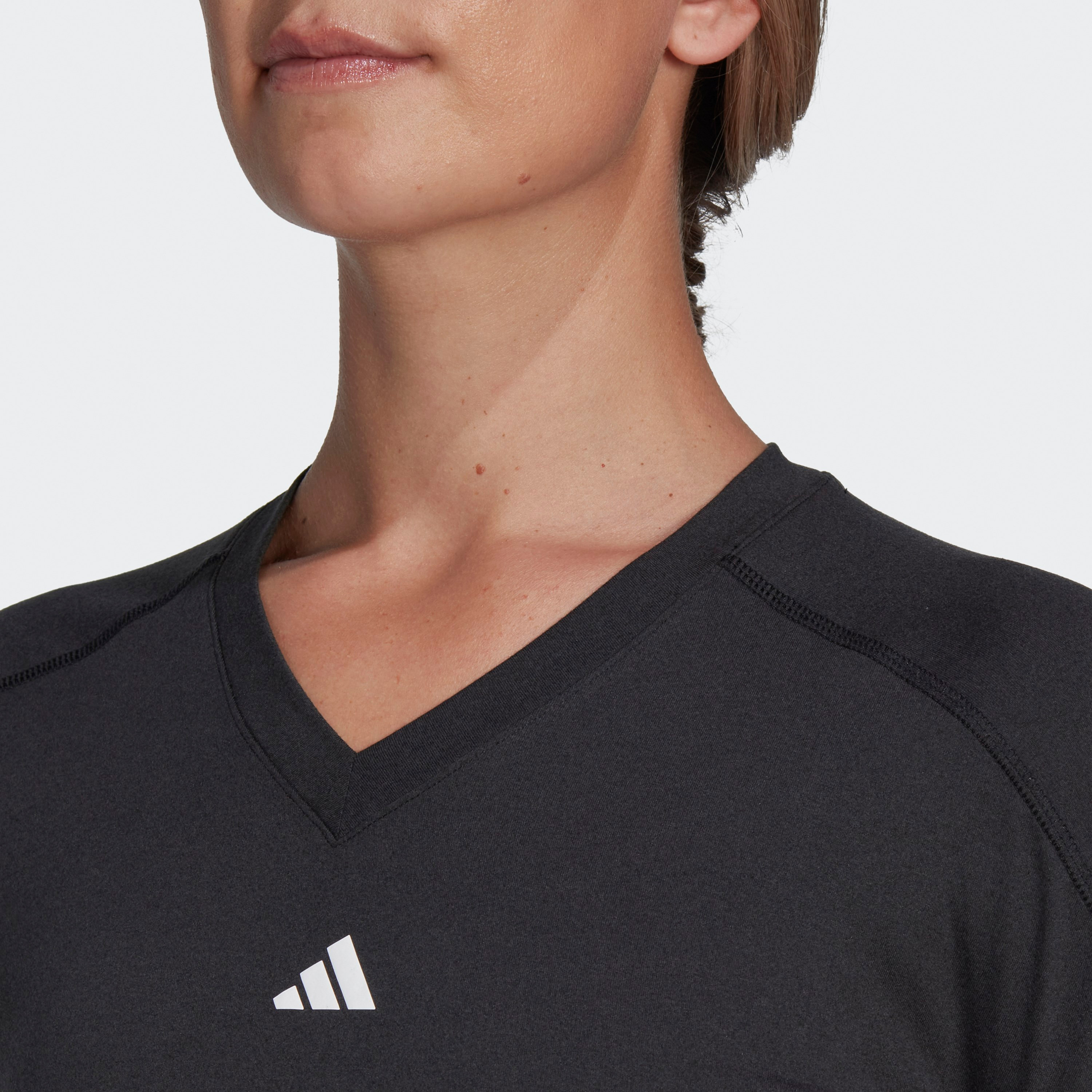 Adidas Women Aeroready Train Essentials Minimal Branding V-Neck T-Shirt | OE-sports-women-clothing-tshirtsandvests-image-3