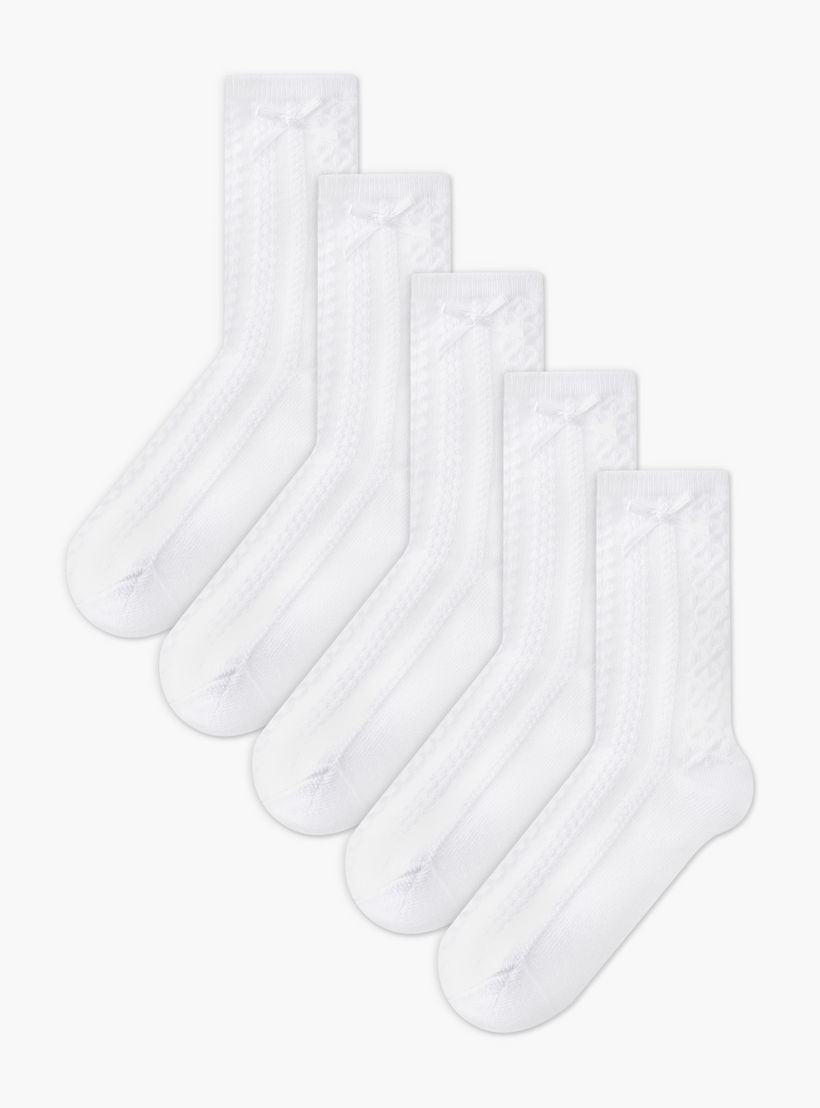 جوارب مدرسية بتفصيلة فيونكة للبنات من جونيورز - طقم من 5 أزواج-girls-accessories-socks-image-1