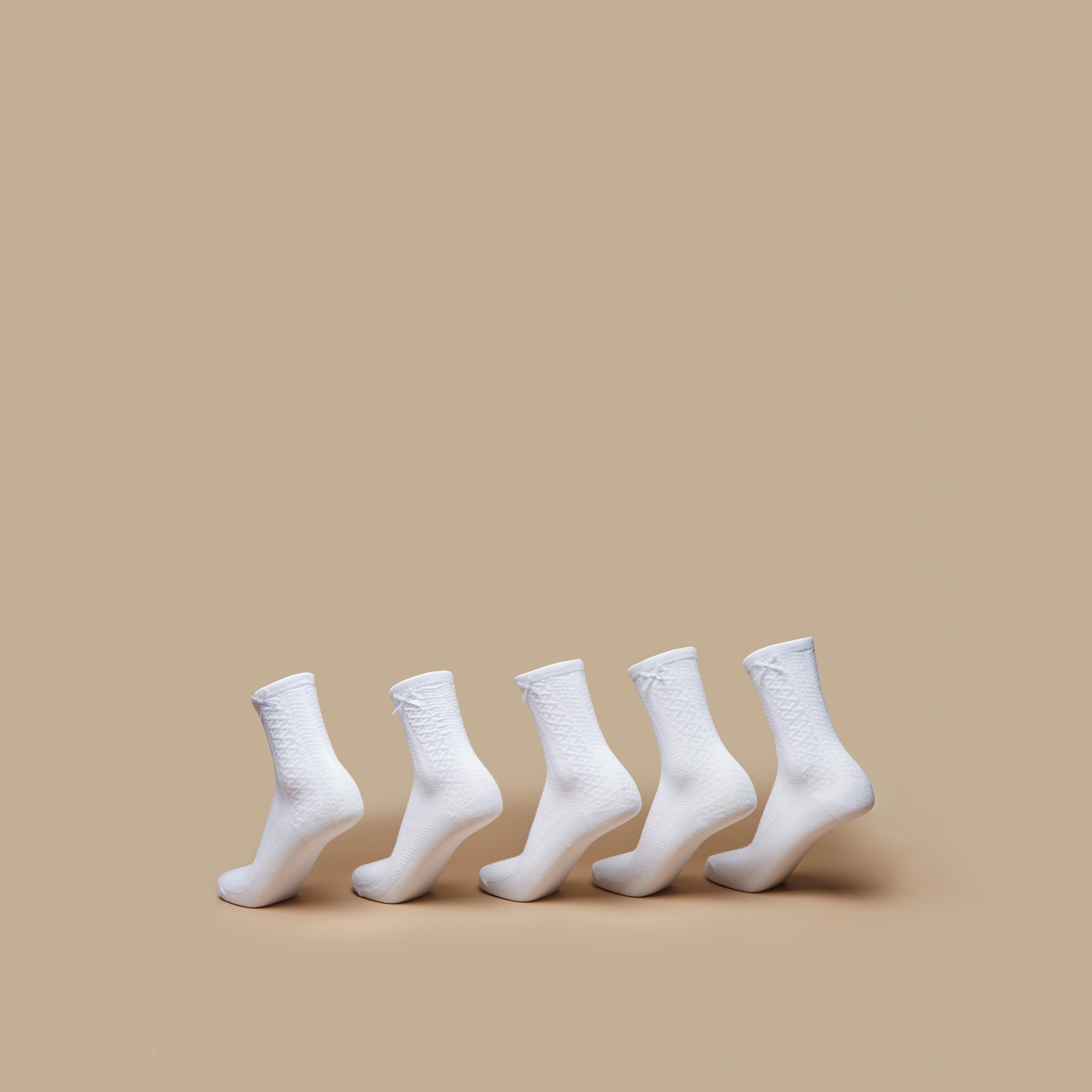 Juniors Textured Crew Length Socks with Bow Applique Detail - Set of 5-girls-accessories-socks-image-2