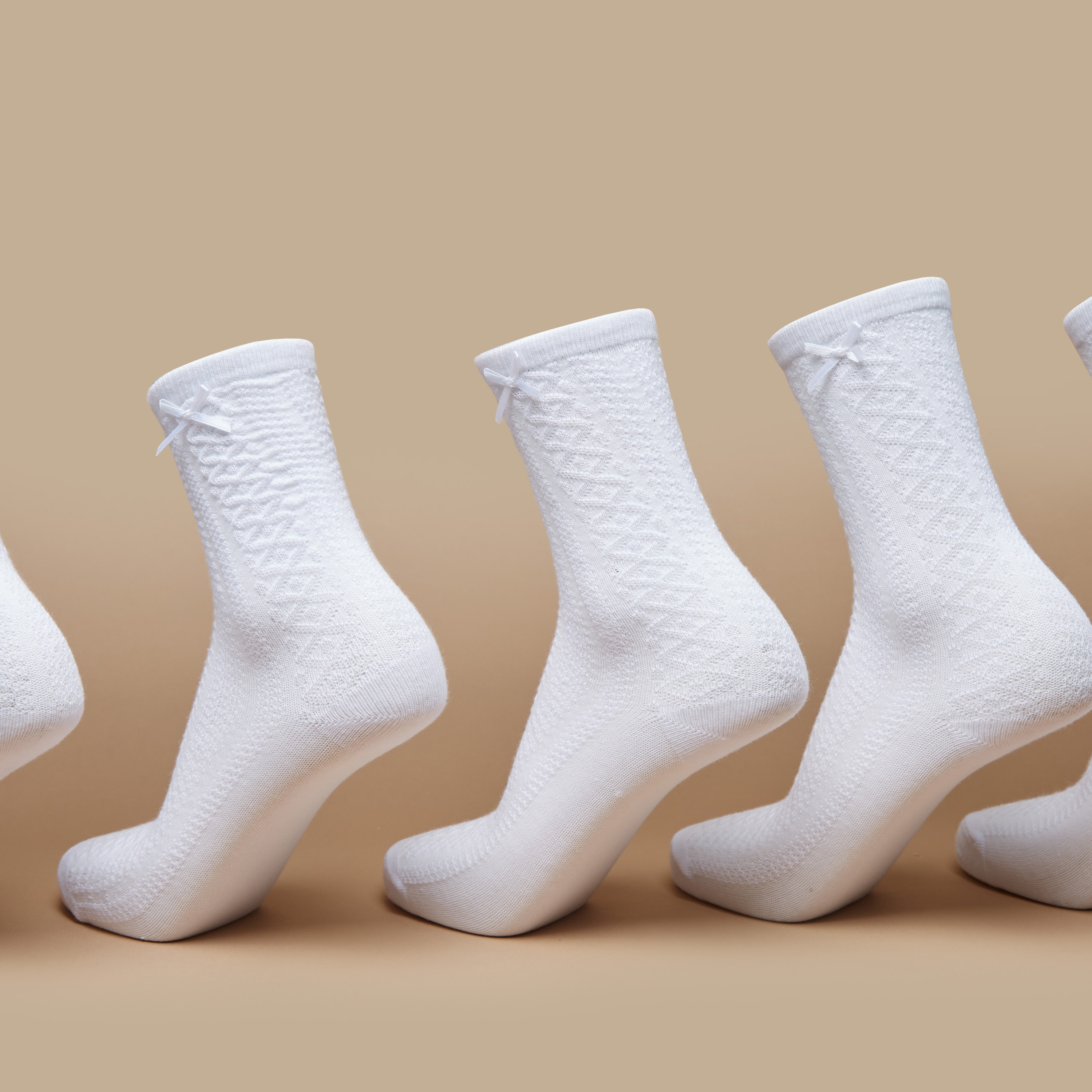Juniors Textured Crew Length Socks with Bow Applique Detail - Set of 5-girls-accessories-socks-image-3