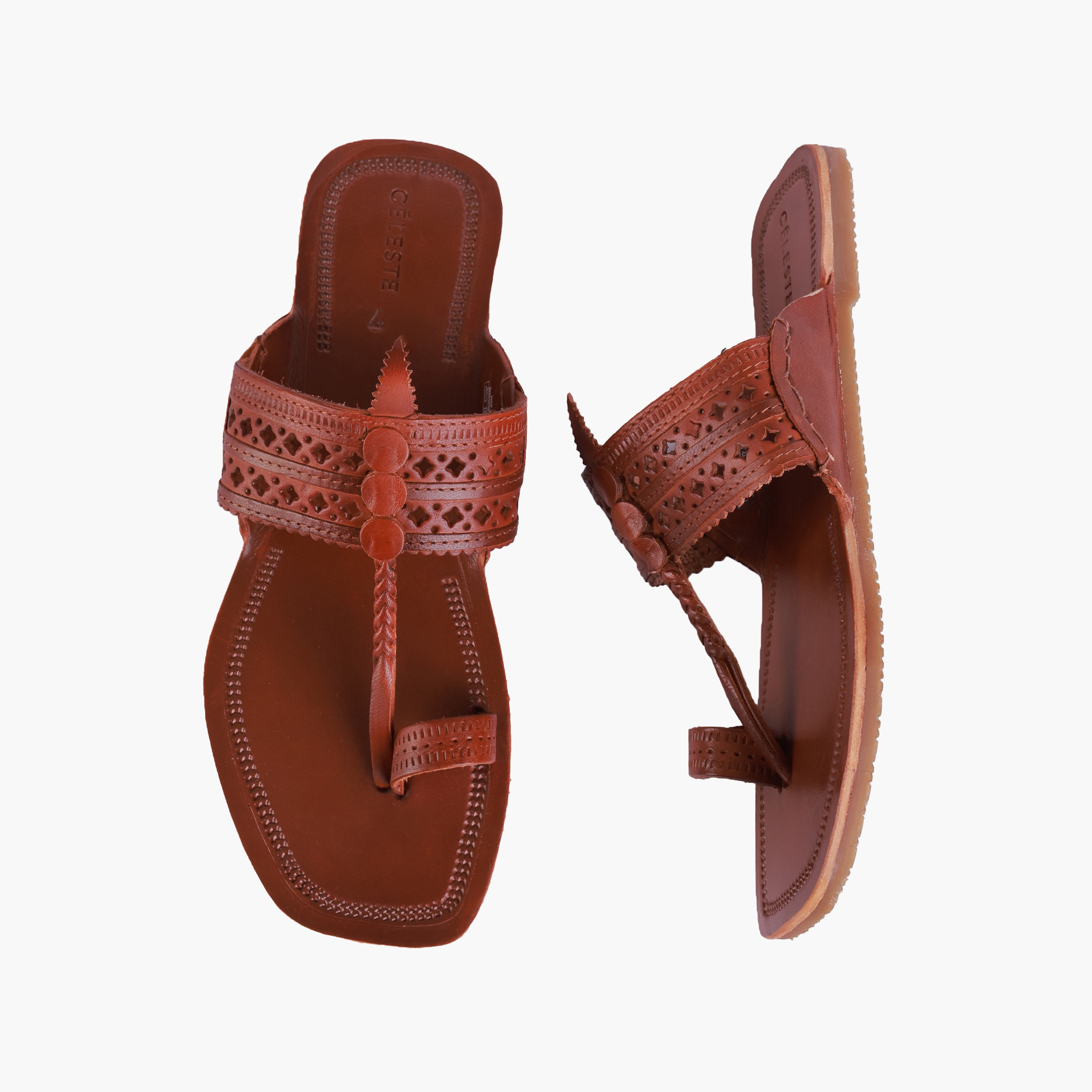 Celeste Women Perforated Detail Leather Sandals-women-shoes-flats-sandals-image-1