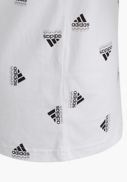 adidas All-Over Logo Print Round Neck T-shirt with Short Sleeves-T Shirts-image-2