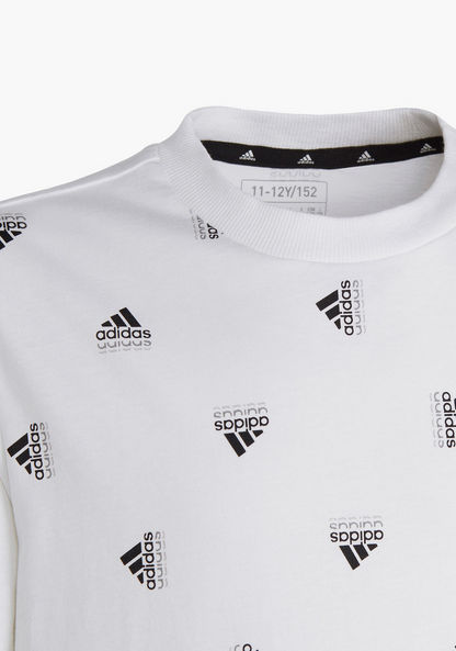 adidas All-Over Logo Print Round Neck T-shirt with Short Sleeves-T Shirts-image-3