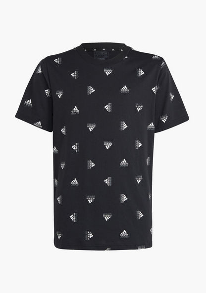 adidas All-Over Logo Print Round Neck T-shirt with Short Sleeves-Tops-image-0