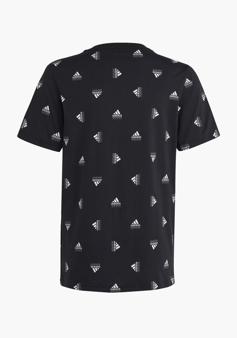 adidas All-Over Logo Print Round Neck T-shirt with Short Sleeves-Tops-image-1