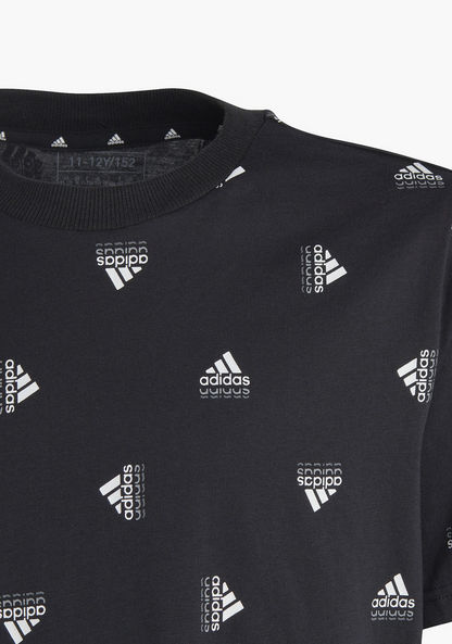 adidas All-Over Logo Print Round Neck T-shirt with Short Sleeves-Tops-image-3
