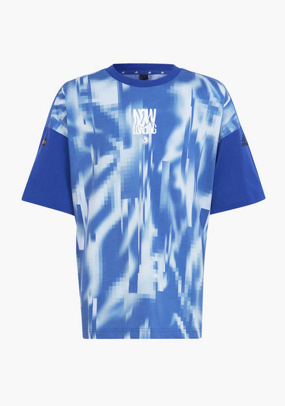 adidas All-Over Print Round Neck T-shirt with Short Sleeves-Tops-image-0