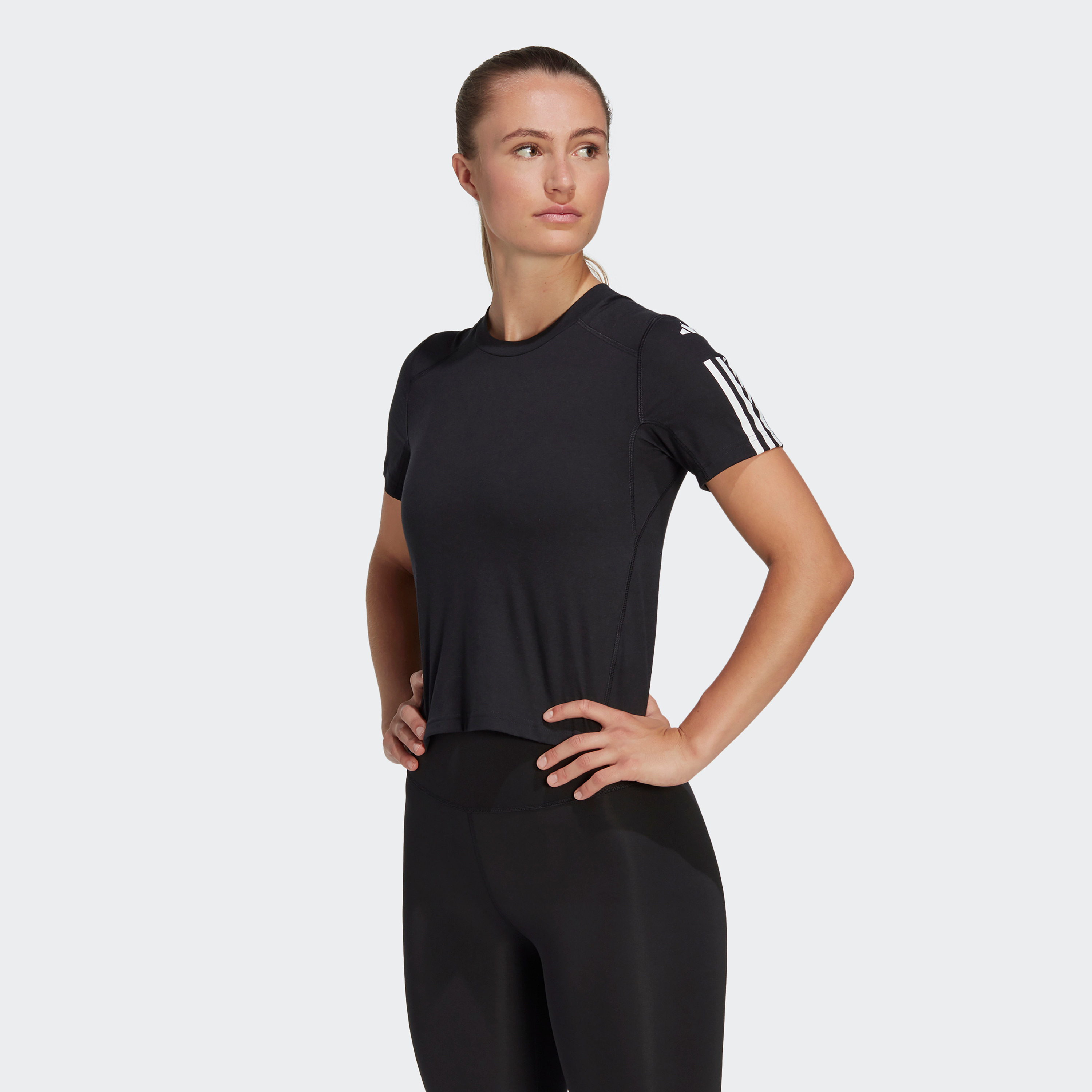 Adidas Training Essential Cot Women 3 Stripe T Shirt-women-clothing-tshirts-image-1